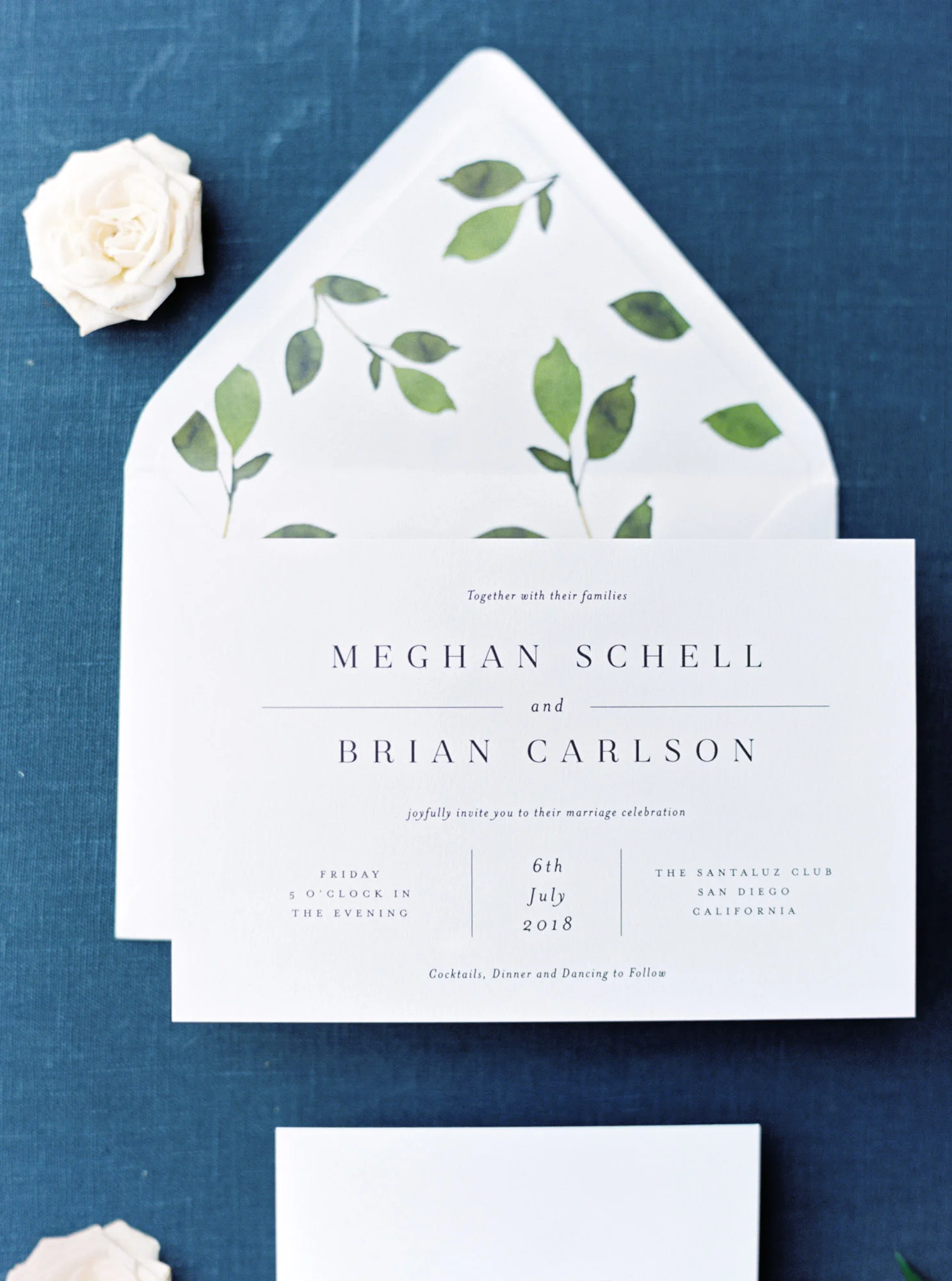 Blue wedding stationery detail photo | The Santaluz Club | Compass Floral | Wedding Florist in San Diego and Southern California | Cavin Elizabeth Photography