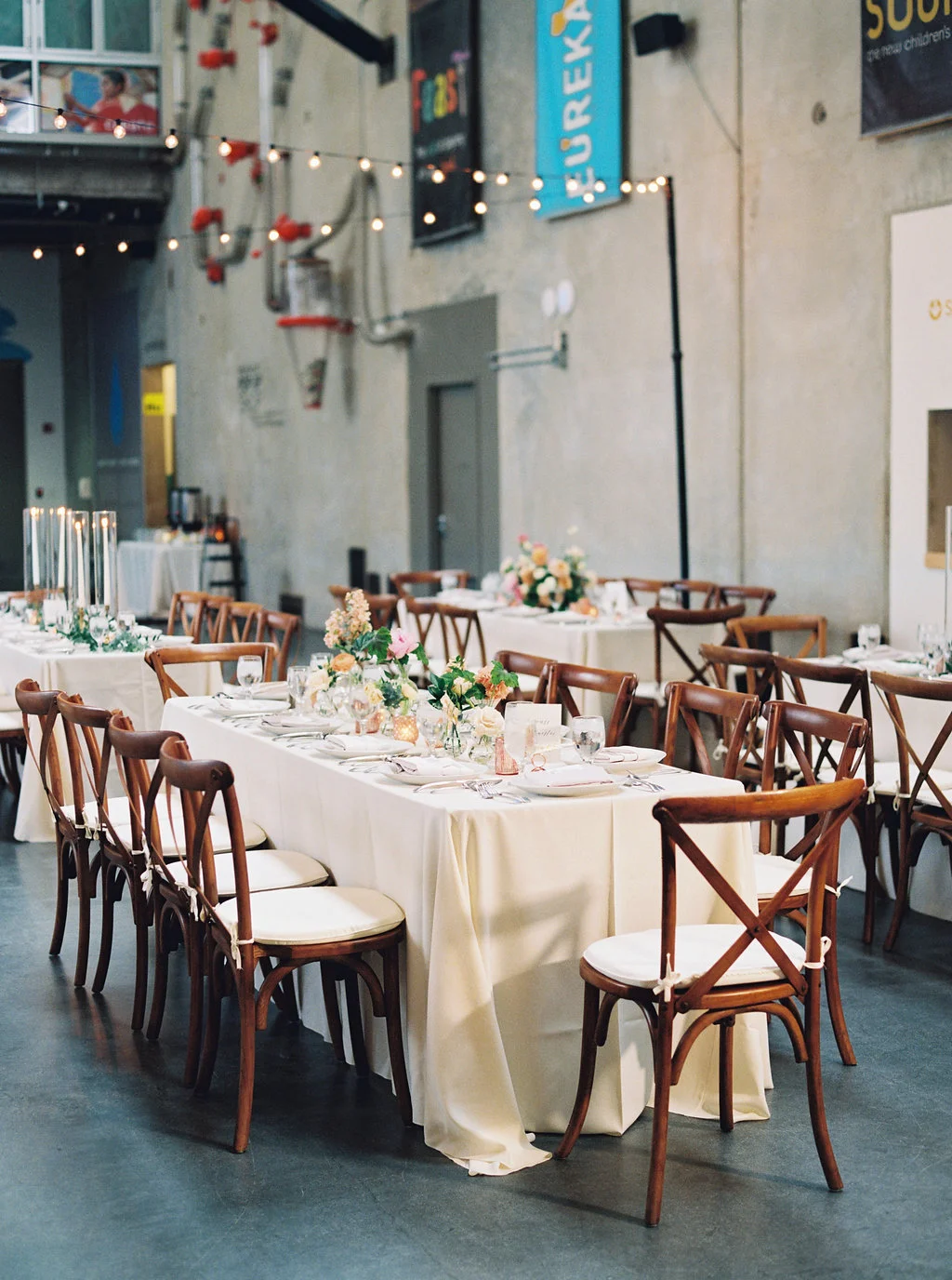 Long table wedding centerpiece | The New Children’s Museum | Compass Floral | Wedding Florist in San Diego and Southern California | Meiwen Wang Photography