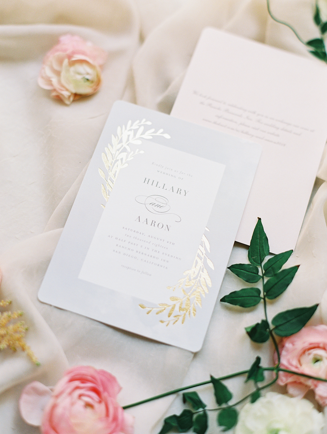 Romantic wedding invitation suite | Rancho Bernardo Inn | Compass Floral | Wedding Florist in San Diego and Southern California | Dear Lovers Photography
