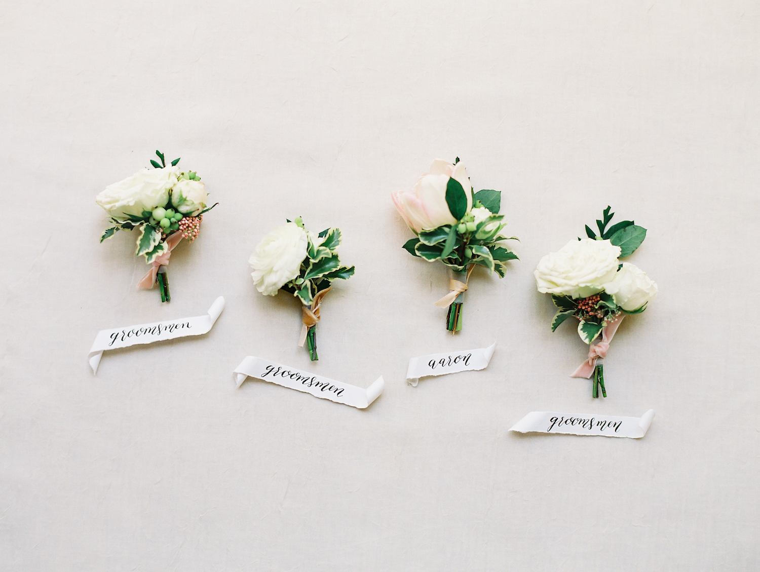 Simple white and blush boutonnieres | Rancho Bernardo Inn | Compass Floral | Wedding Florist in San Diego and Southern California | Dear Lovers Photography