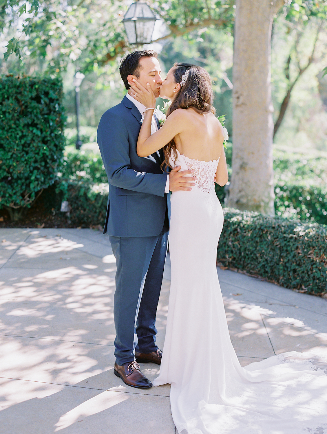 Outdoor garden bride and groom first look | Rancho Bernardo Inn | Compass Floral | Wedding Florist in San Diego and Southern California | Dear Lovers Photography