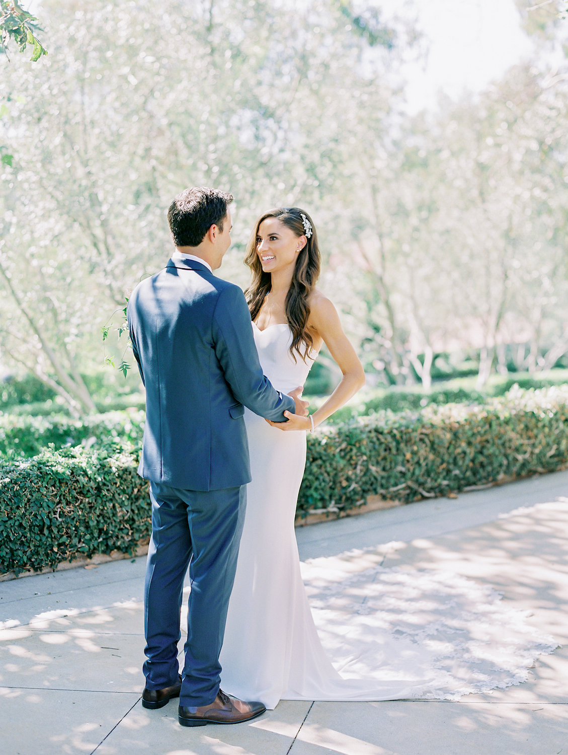 Outdoor garden bride and groom first look | Rancho Bernardo Inn | Compass Floral | Wedding Florist in San Diego and Southern California | Dear Lovers Photography