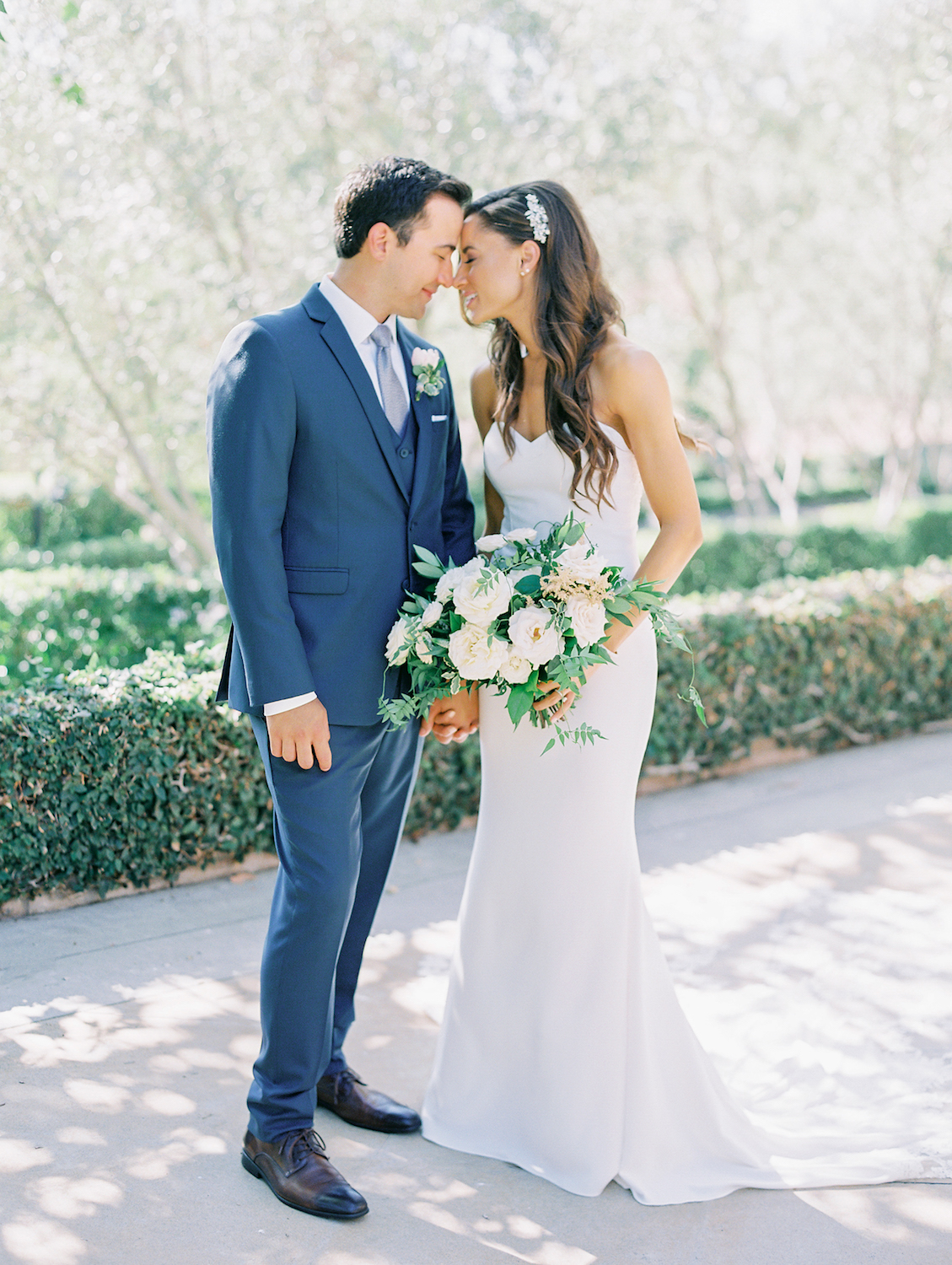 Outdoor garden bride and groom first look | Rancho Bernardo Inn | Compass Floral | Wedding Florist in San Diego and Southern California | Dear Lovers Photography