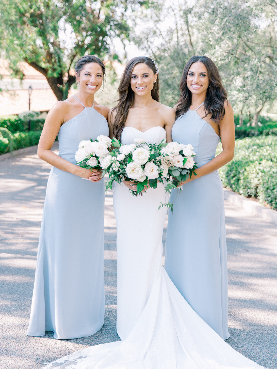 Sister bridesmaids in light blue dress with white flowers | Rancho Bernardo Inn | Compass Floral | Wedding Florist in San Diego and Southern California | Dear Lovers Photography
