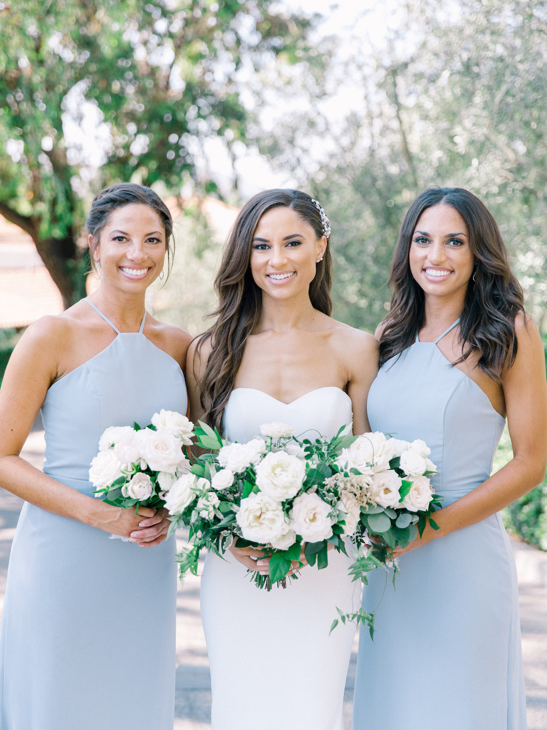 Sister bridesmaids in light blue dress with white flowers | Rancho Bernardo Inn | Compass Floral | Wedding Florist in San Diego and Southern California | Dear Lovers Photography