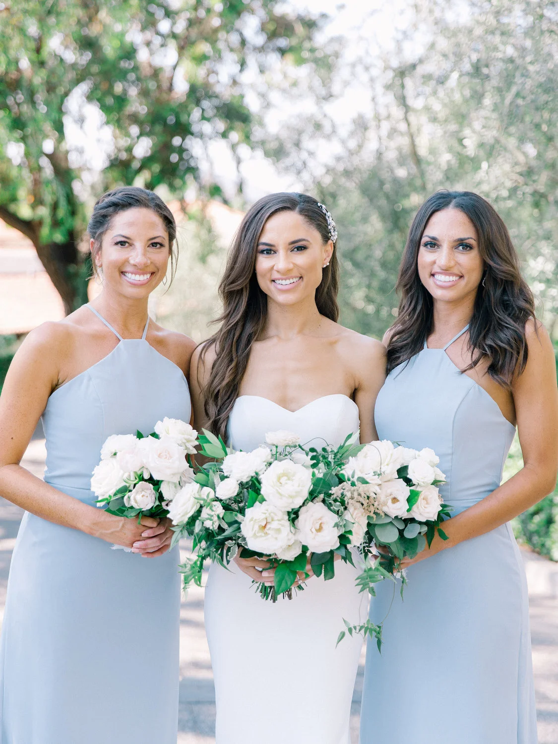 Sister bridesmaids in light blue dress with white flowers | Rancho Bernardo Inn | Compass Floral | Wedding Florist in San Diego and Southern California | Dear Lovers Photography