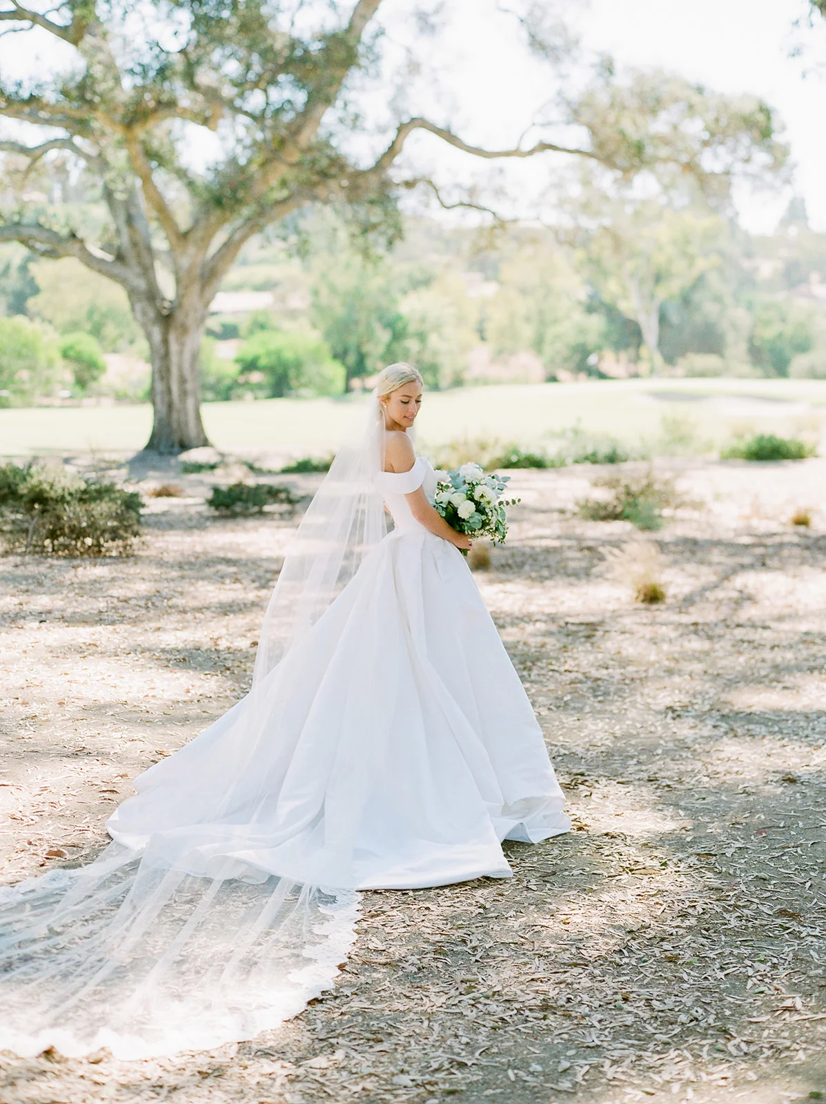 Outdoor wedding portrait, cathedral length veil | Rancho Santa Fe Golf Club | Compass Floral | Wedding Florist in San Diego and Southern California | Rachael McCall Photography