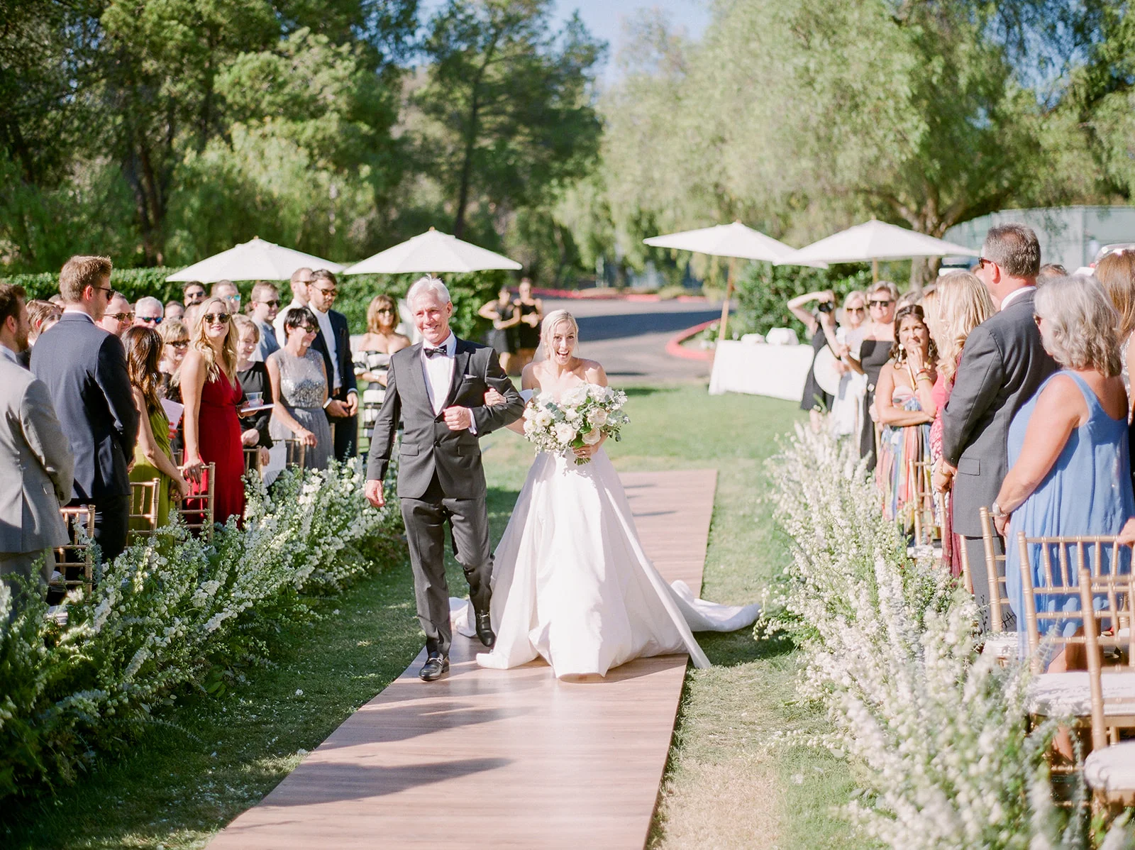 Father walking bride down the aisle, outdoor ceremony | Rancho Santa Fe Golf Club | Compass Floral | Wedding Florist in San Diego and Southern California | Rachael McCall Photography