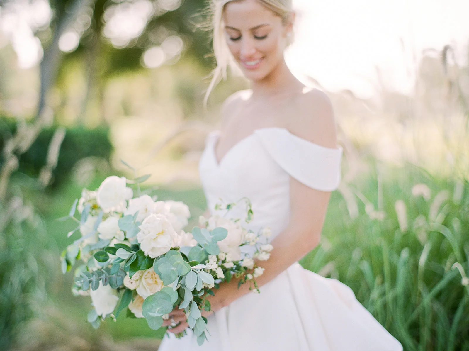 Fine film photography, bridal portrait with white bouquet | Rancho Santa Fe Golf Club | Compass Floral | Wedding Florist in San Diego and Southern California | Rachael McCall Photography
