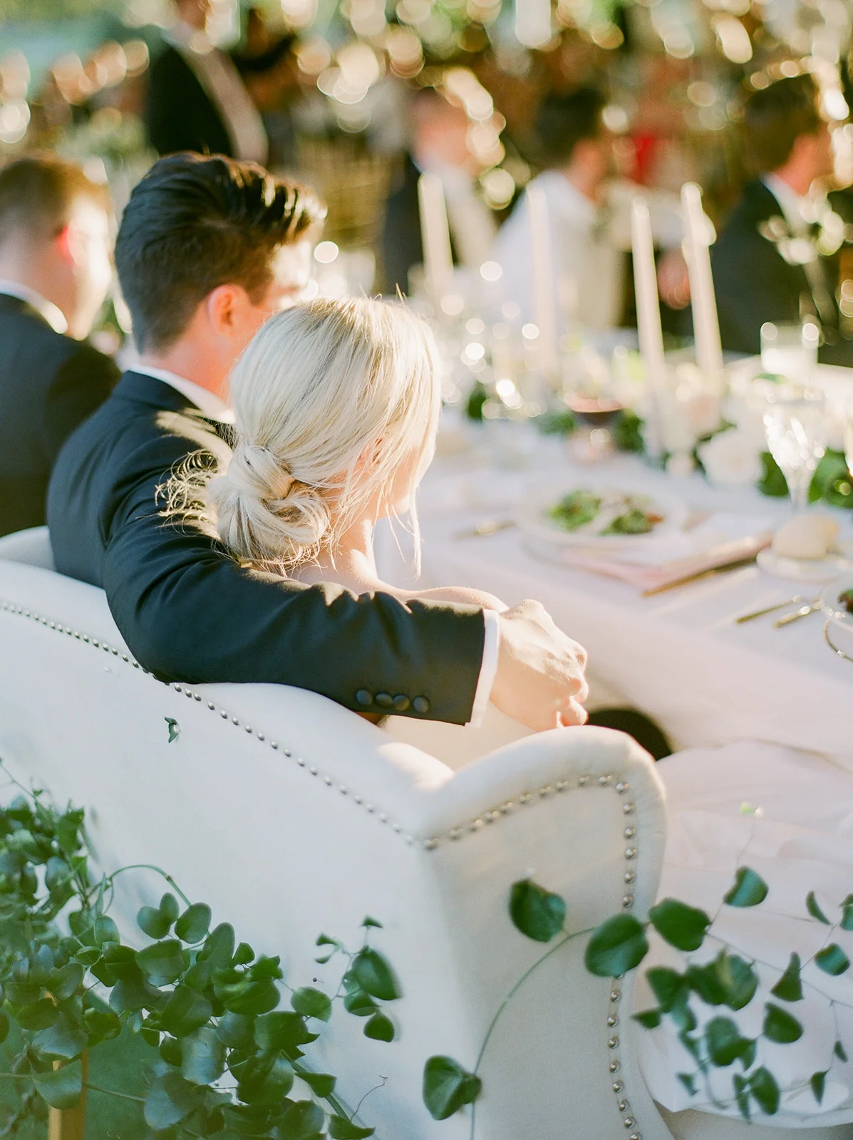 Bride and groom sweetheart chair greenery | Rancho Santa Fe Golf Club | Compass Floral | Wedding Florist in San Diego and Southern California | Rachael McCall Photography