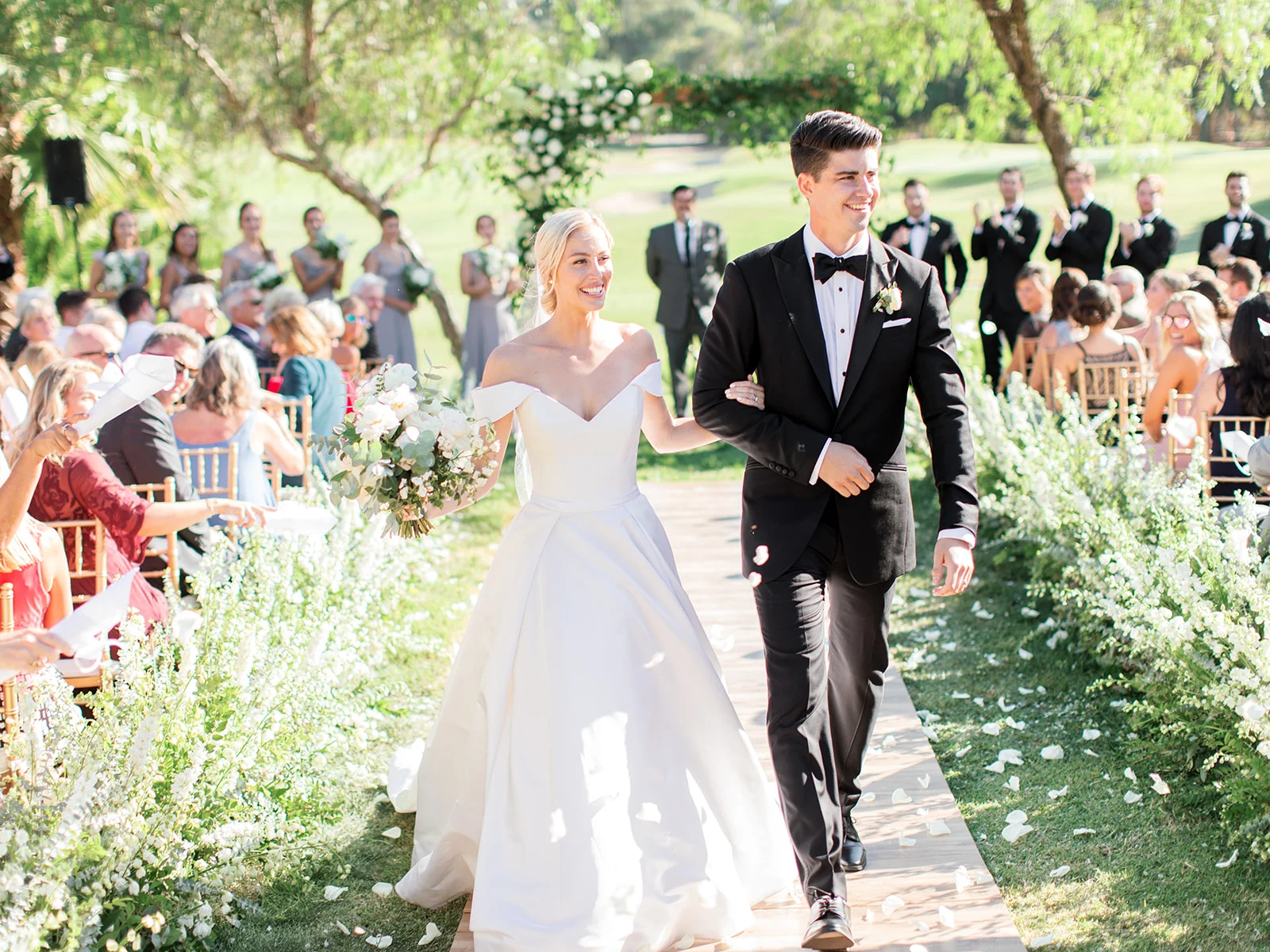 Outdoor wedding ceremony, flower lined aisle | Rancho Santa Fe Golf Club | Compass Floral | Wedding Florist in San Diego and Southern California | Rachael McCall Photography