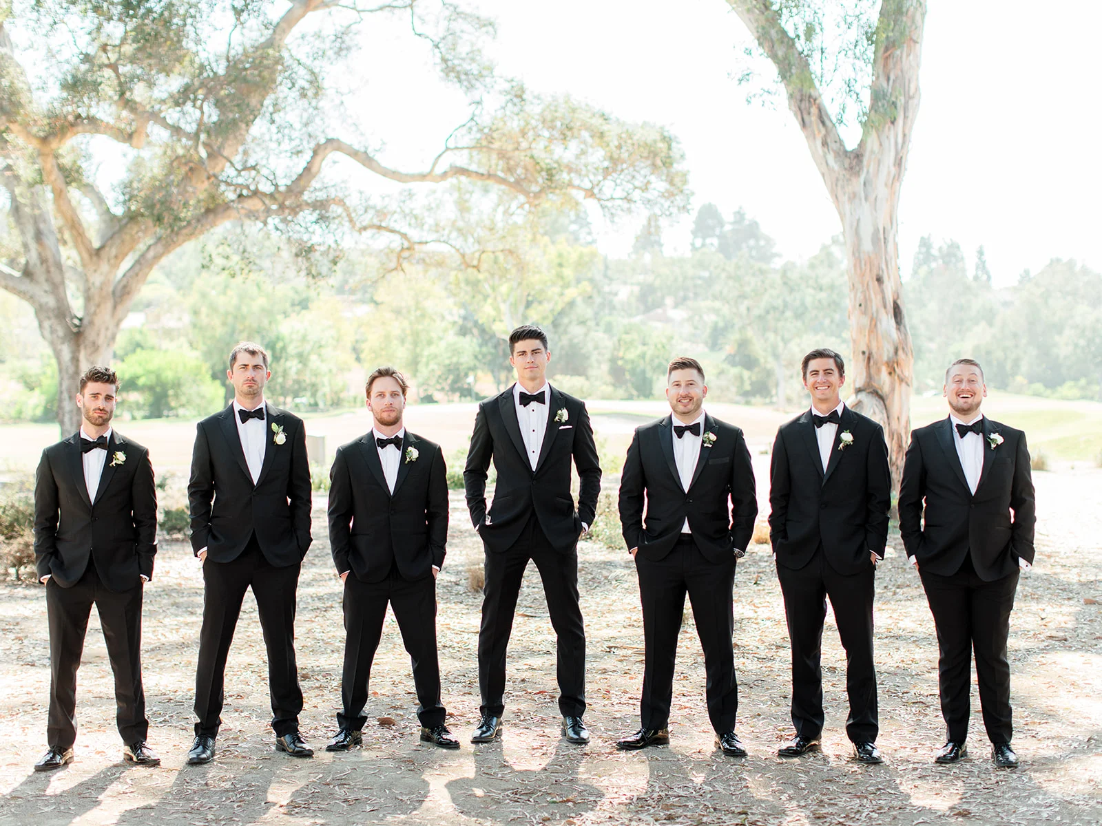 Black tie wedding, black groomsmen tux and bowtie | Rancho Santa Fe Golf Club | Compass Floral | Wedding Florist in San Diego and Southern California | Rachael McCall Photography