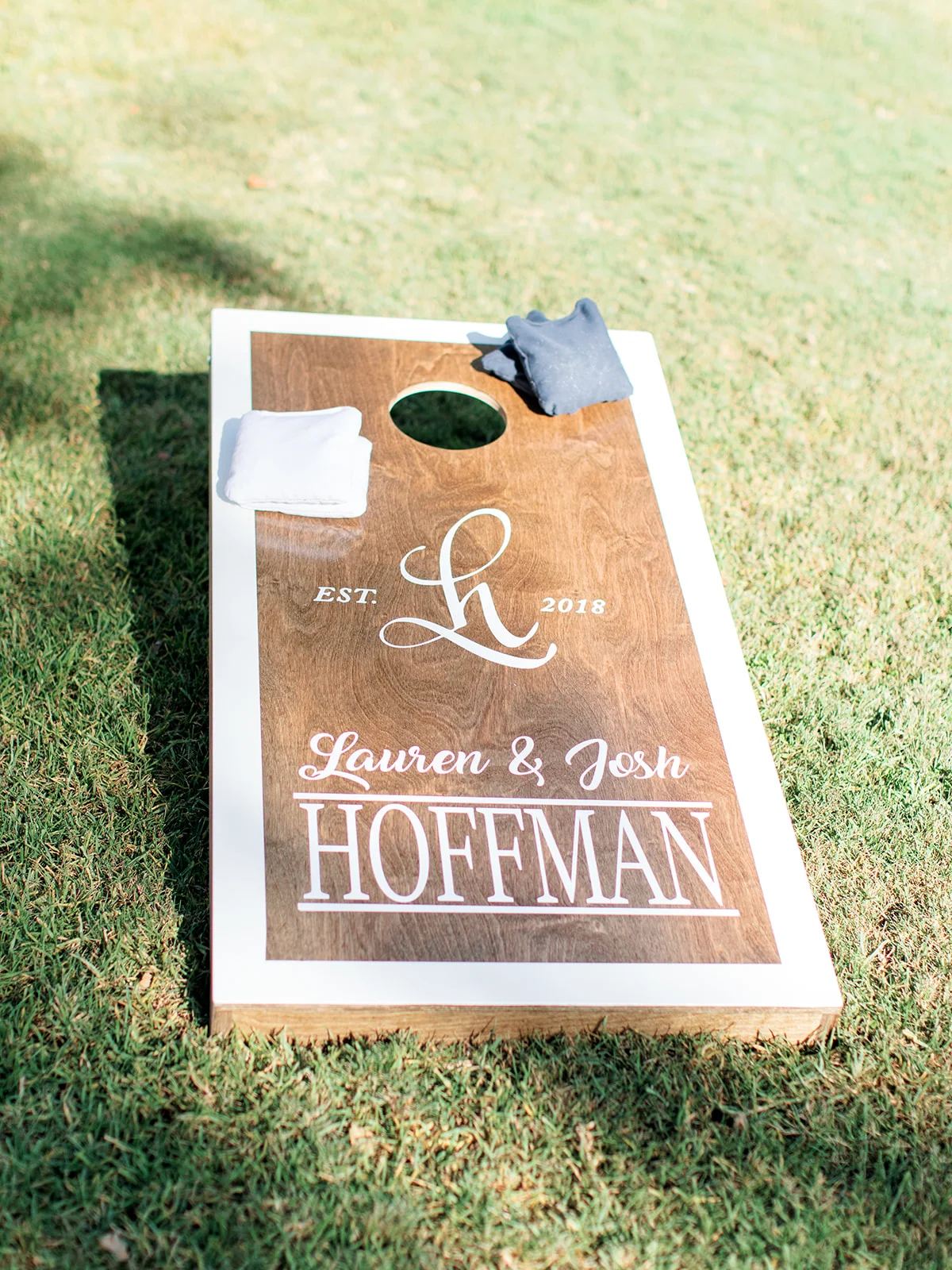 Wedding monogram cornhole | Rancho Santa Fe Golf Club | Compass Floral | Wedding Florist in San Diego and Southern California | Rachael McCall Photography