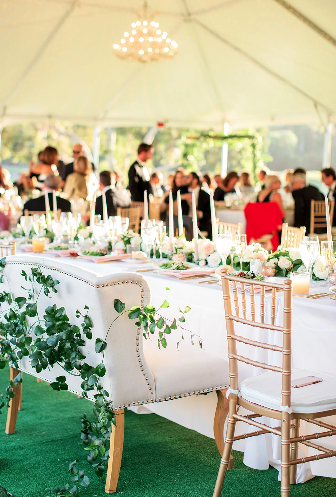 Greenery covered sweetheart chairs | Rancho Santa Fe Golf Club | Compass Floral | Wedding Florist in San Diego and Southern California | Rachael McCall Photography