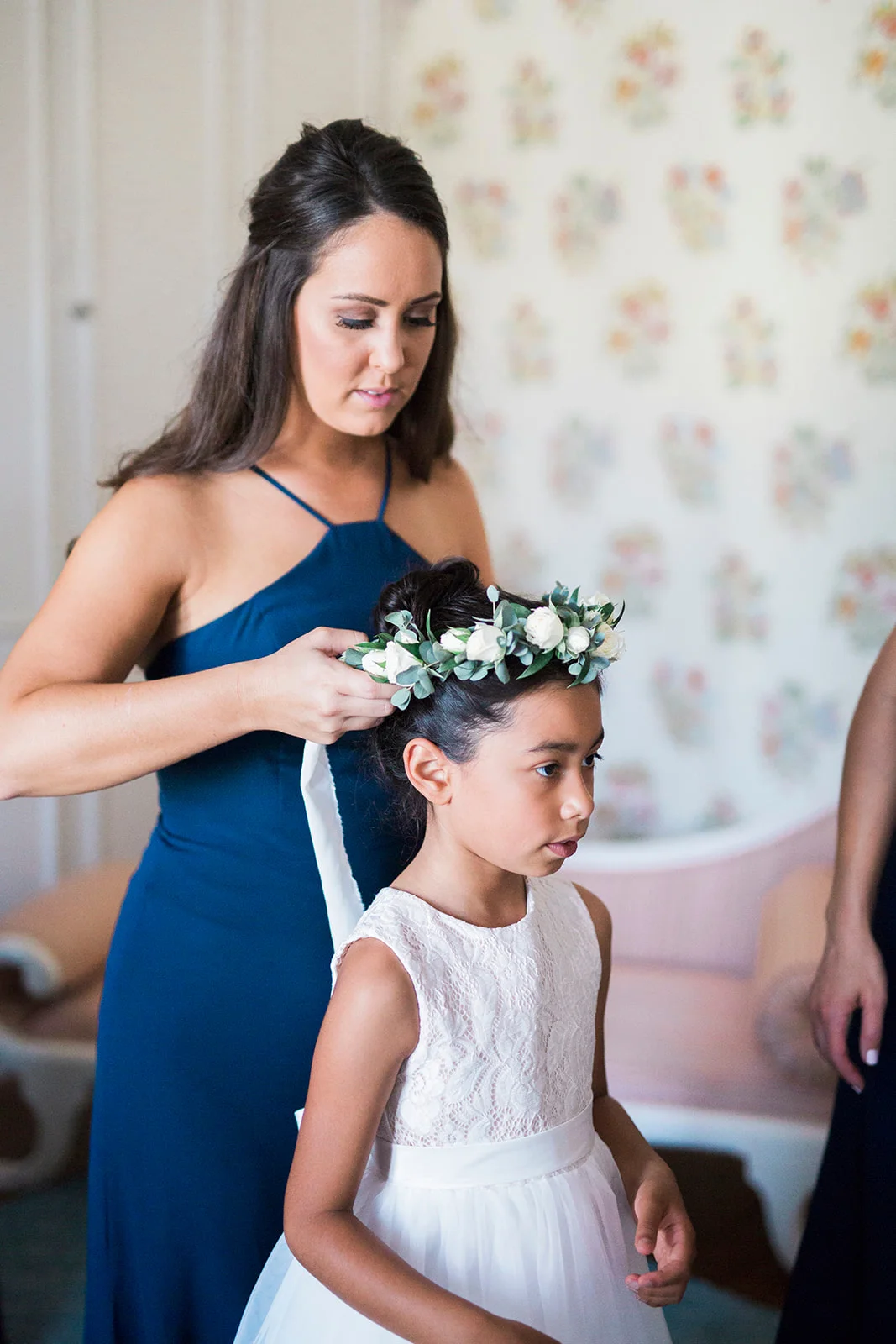 White flower girl crown | Darlington House, La Jolla | Compass Floral | Wedding Florist in San Diego and Southern California | My Sun and Stars Co. Photography