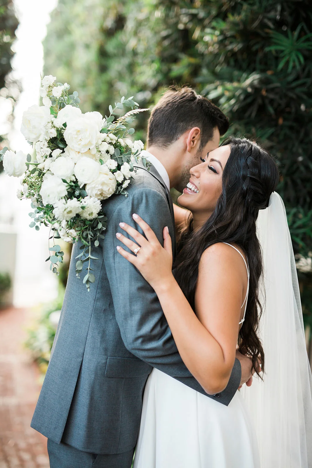Hugging bride and groom portrait | Darlington House, La Jolla | Compass Floral | Wedding Florist in San Diego and Southern California | My Sun and Stars Co. Photography