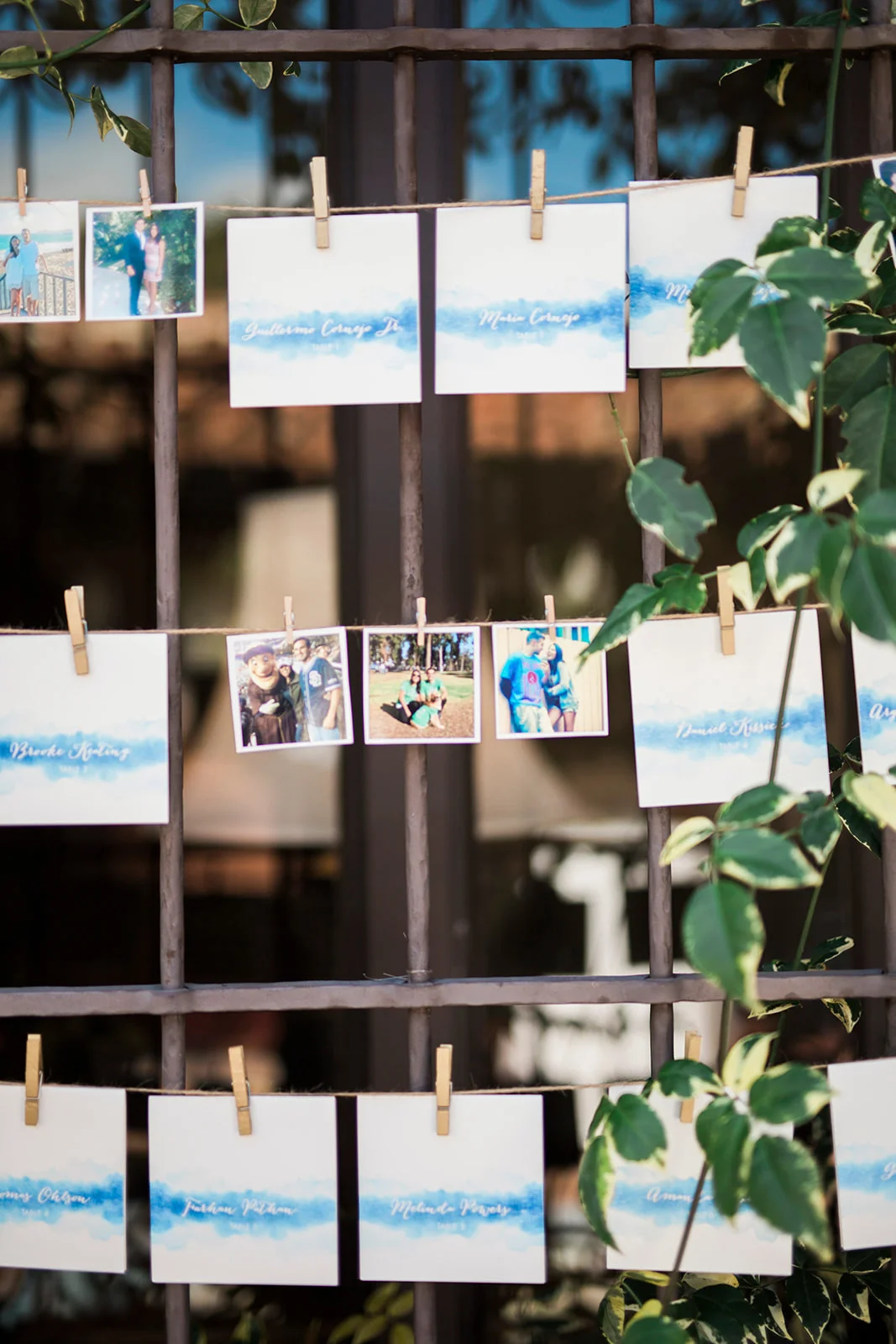 Polaroid wedding escort card display | Darlington House, La Jolla | Compass Floral | Wedding Florist in San Diego and Southern California | My Sun and Stars Co. Photography