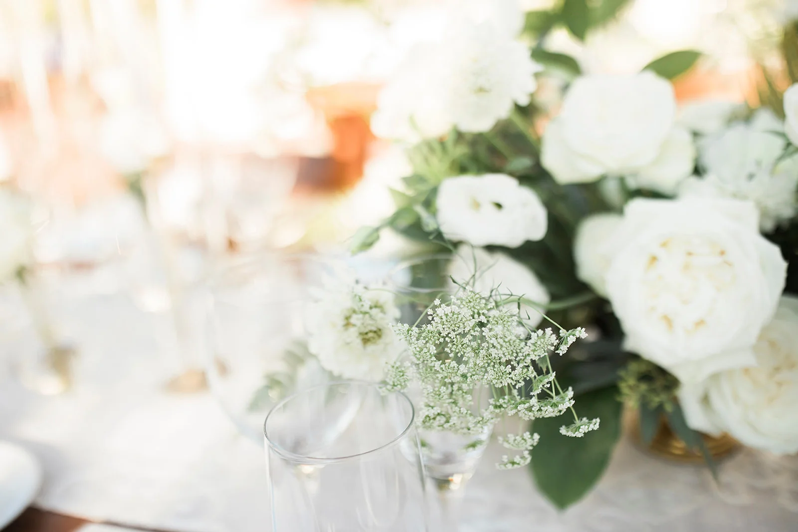 Elegant white centerpiece, rose, dahlia, ranunculus, fern | Darlington House, La Jolla | Compass Floral | Wedding Florist in San Diego and Southern California | My Sun and Stars Co. Photography
