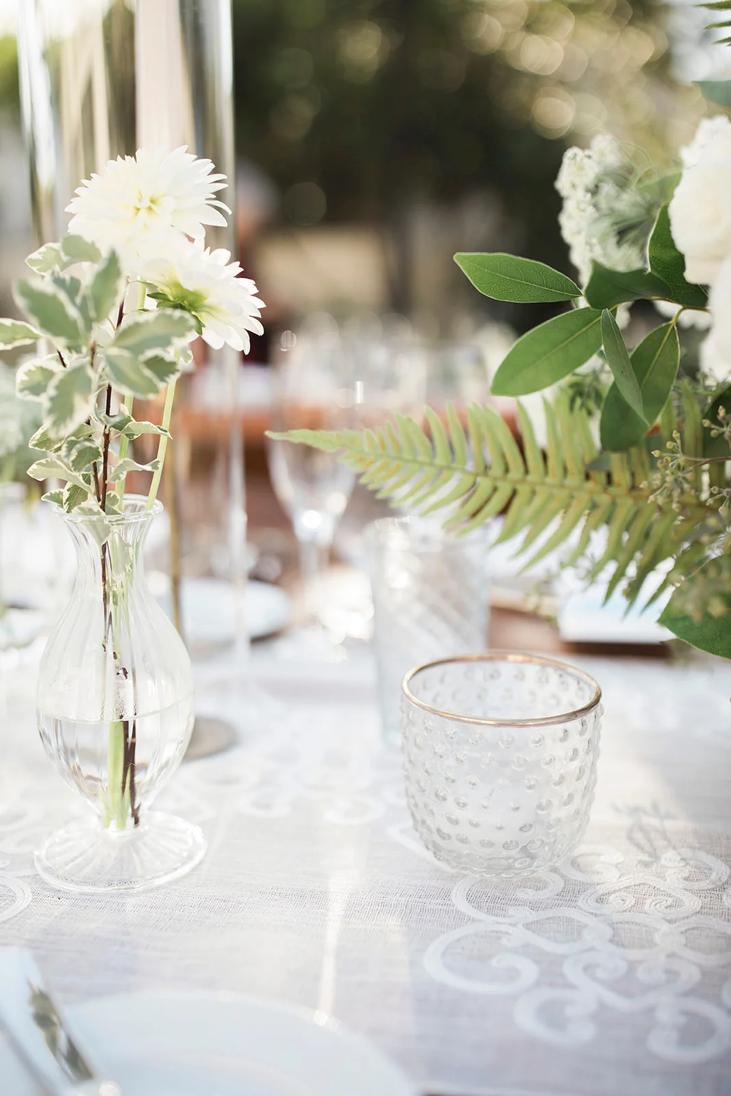 Taper candle and white flower centerpiece | Darlington House, La Jolla | Compass Floral | Wedding Florist in San Diego and Southern California | My Sun and Stars Co. Photography