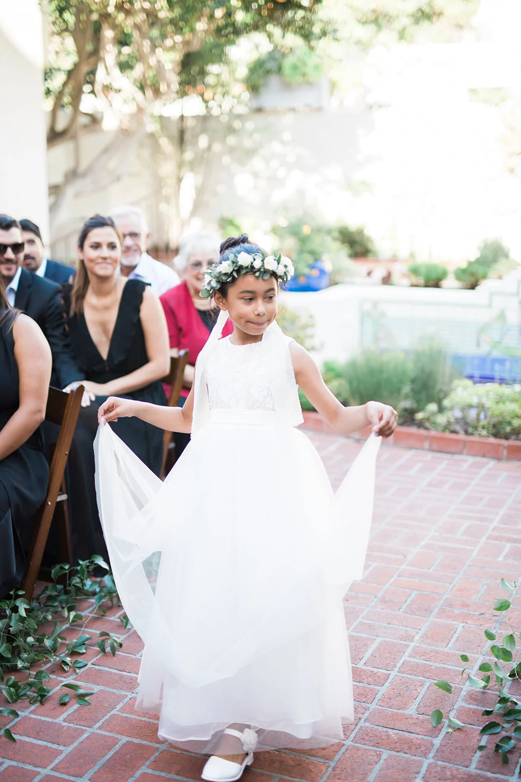White flower girl crown | Darlington House, La Jolla | Compass Floral | Wedding Florist in San Diego and Southern California | My Sun and Stars Co. Photography
