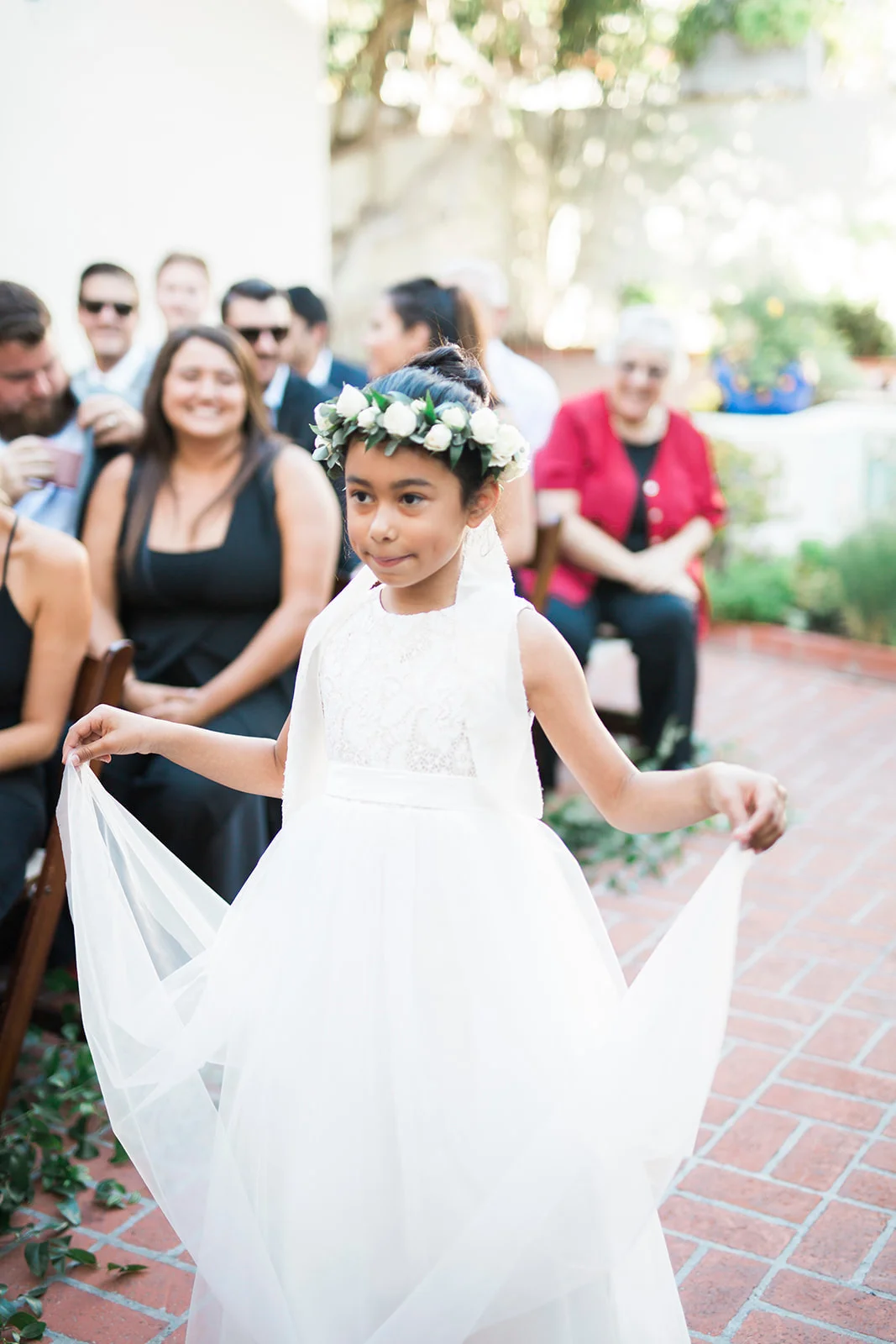 White flower girl crown | Darlington House, La Jolla | Compass Floral | Wedding Florist in San Diego and Southern California | My Sun and Stars Co. Photography
