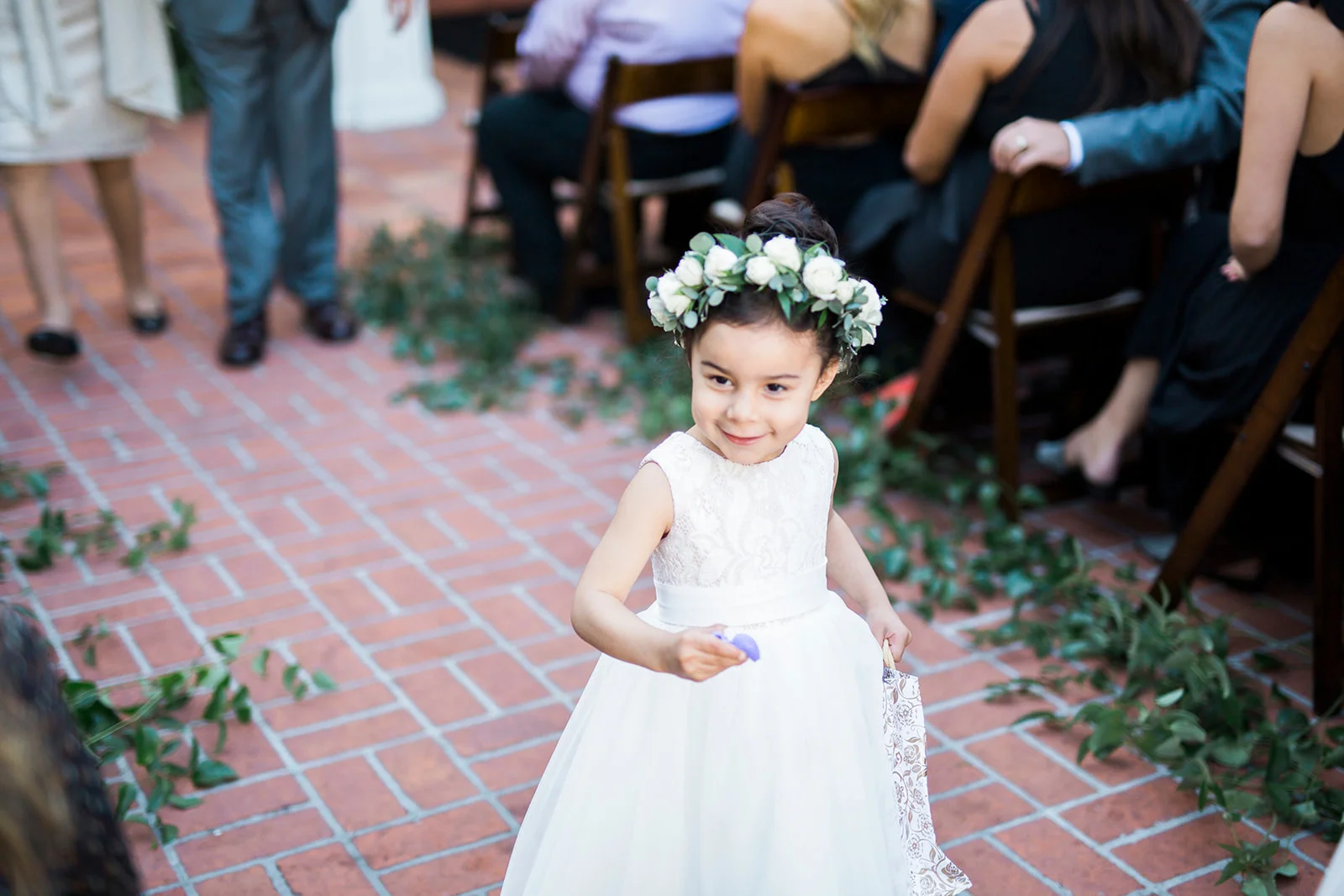 White flower girl crown | Darlington House, La Jolla | Compass Floral | Wedding Florist in San Diego and Southern California | My Sun and Stars Co. Photography