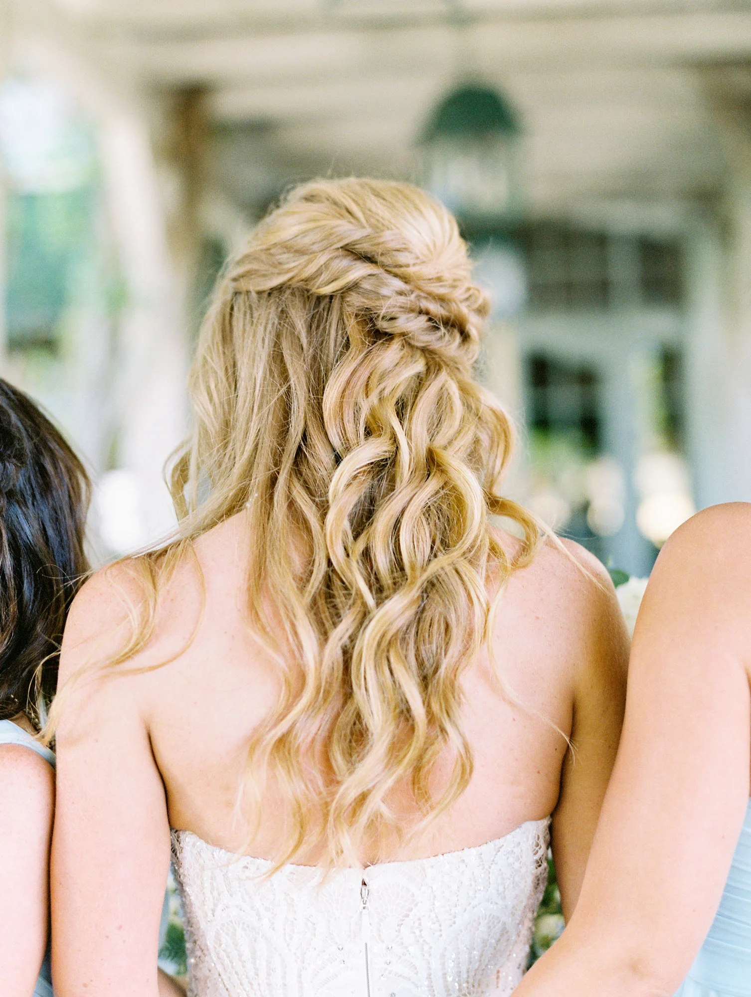 Loose curls in half updo, wedding hairstyle | Del Mar Country Club | Compass Floral | Wedding Florist in San Diego and Southern California | Cavin Elizabeth Photography