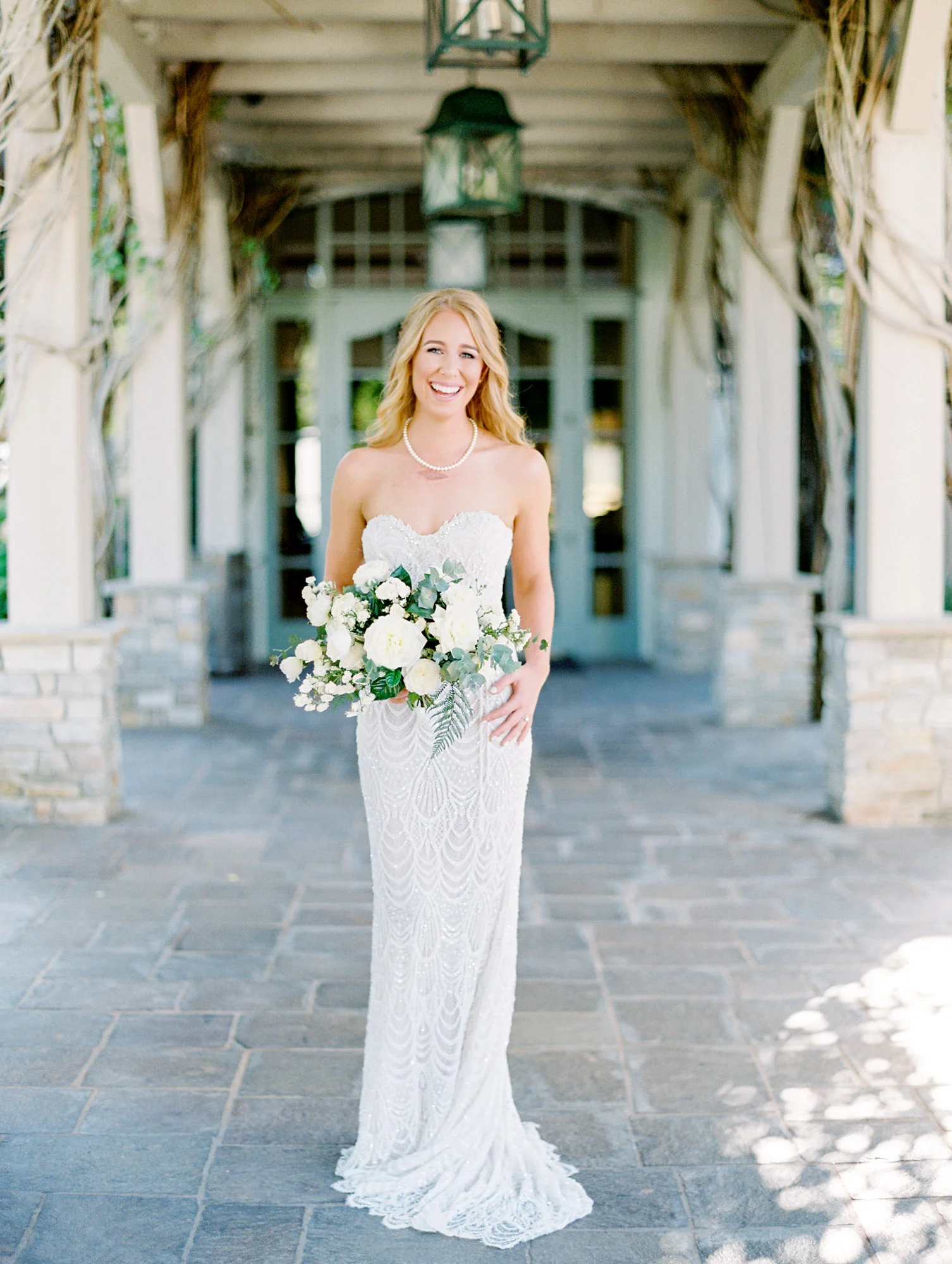 White rose and ranunculus bouquets with fern and eucalyptus | Del Mar Country Club | Compass Floral | Wedding Florist in San Diego and Southern California | Cavin Elizabeth Photography