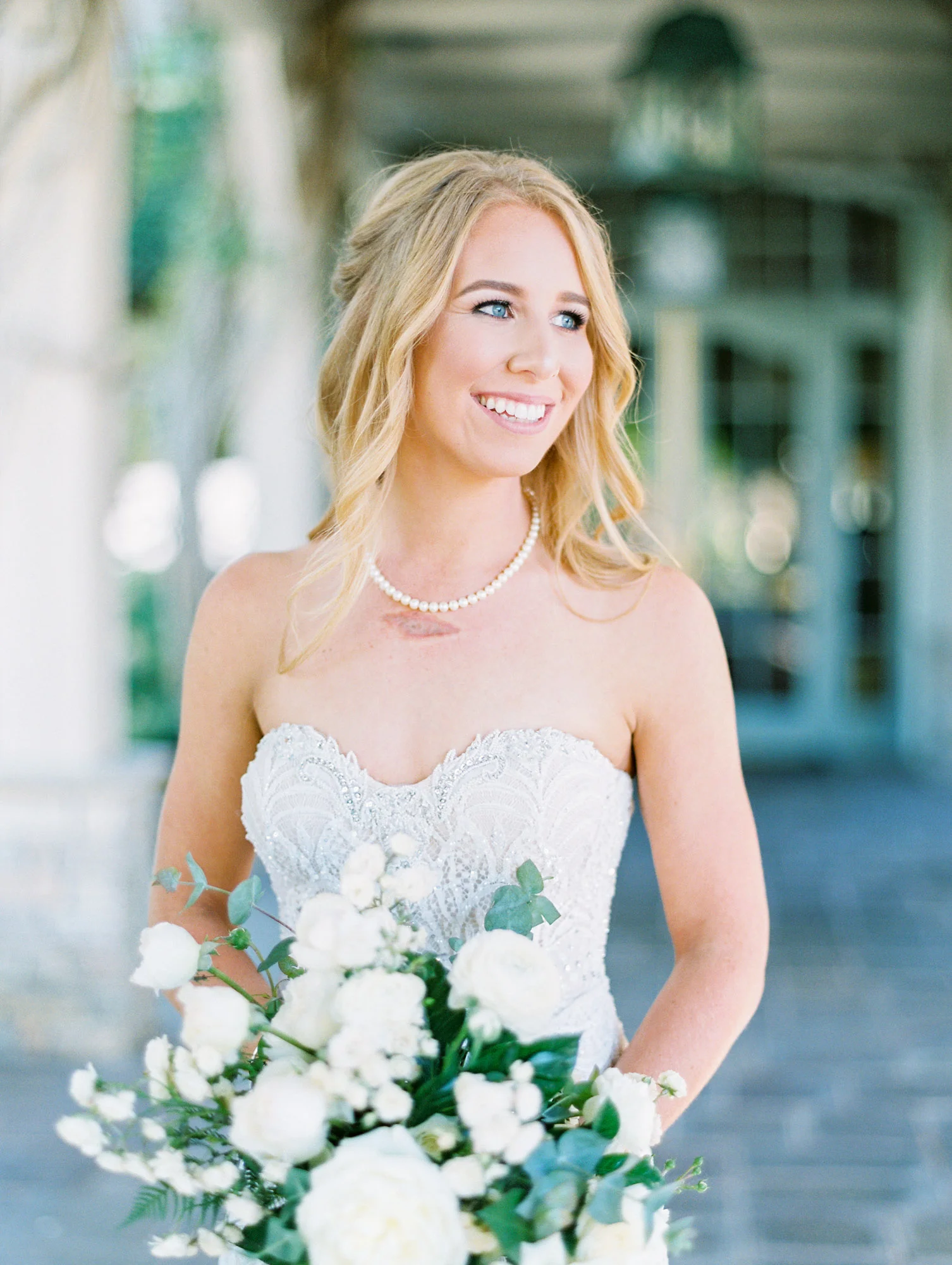 White rose and ranunculus bouquets with fern and eucalyptus | Del Mar Country Club | Compass Floral | Wedding Florist in San Diego and Southern California | Cavin Elizabeth Photography