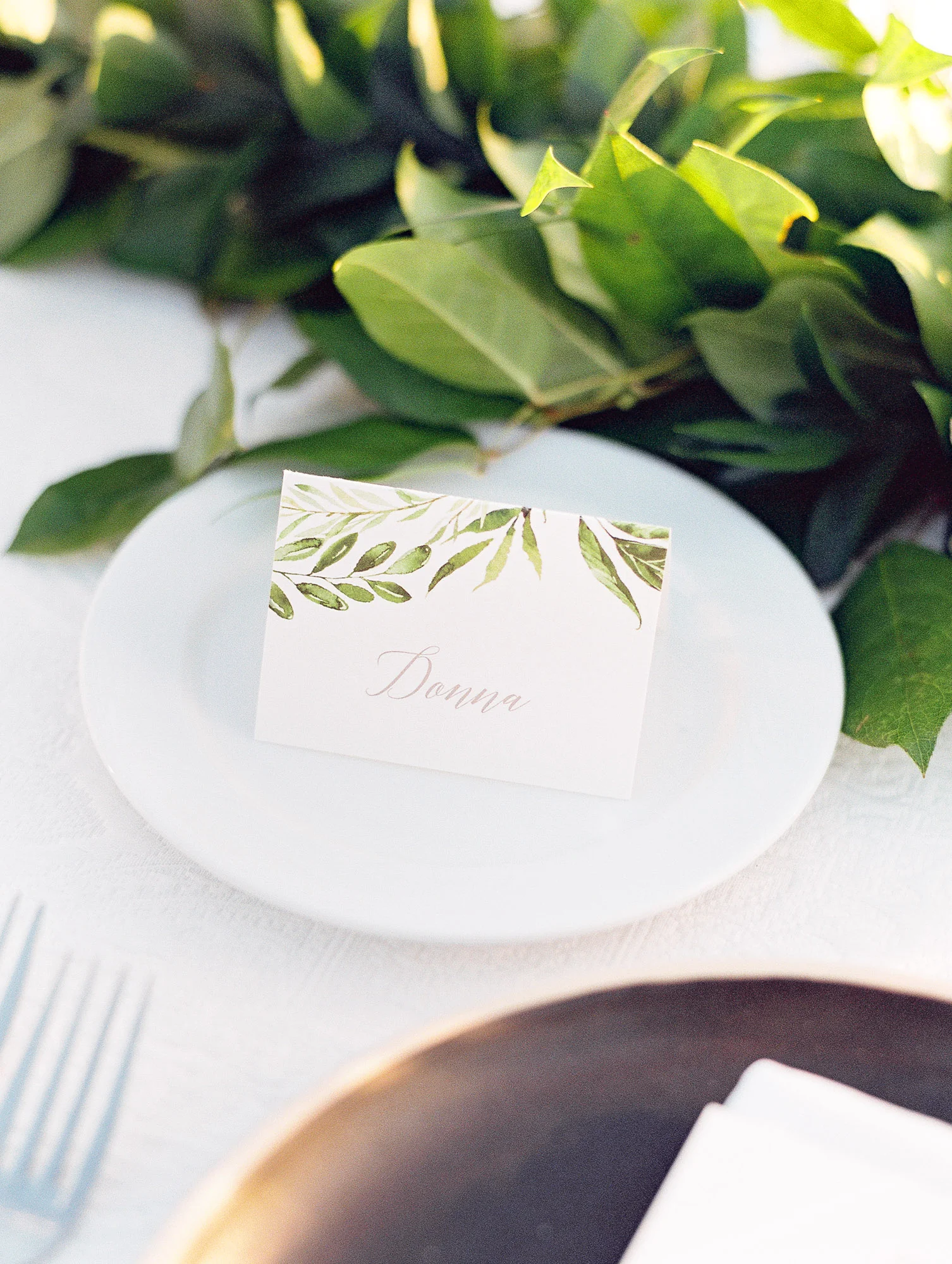 Place card with greenery | Del Mar Country Club | Compass Floral | Wedding Florist in San Diego and Southern California | Cavin Elizabeth Photography