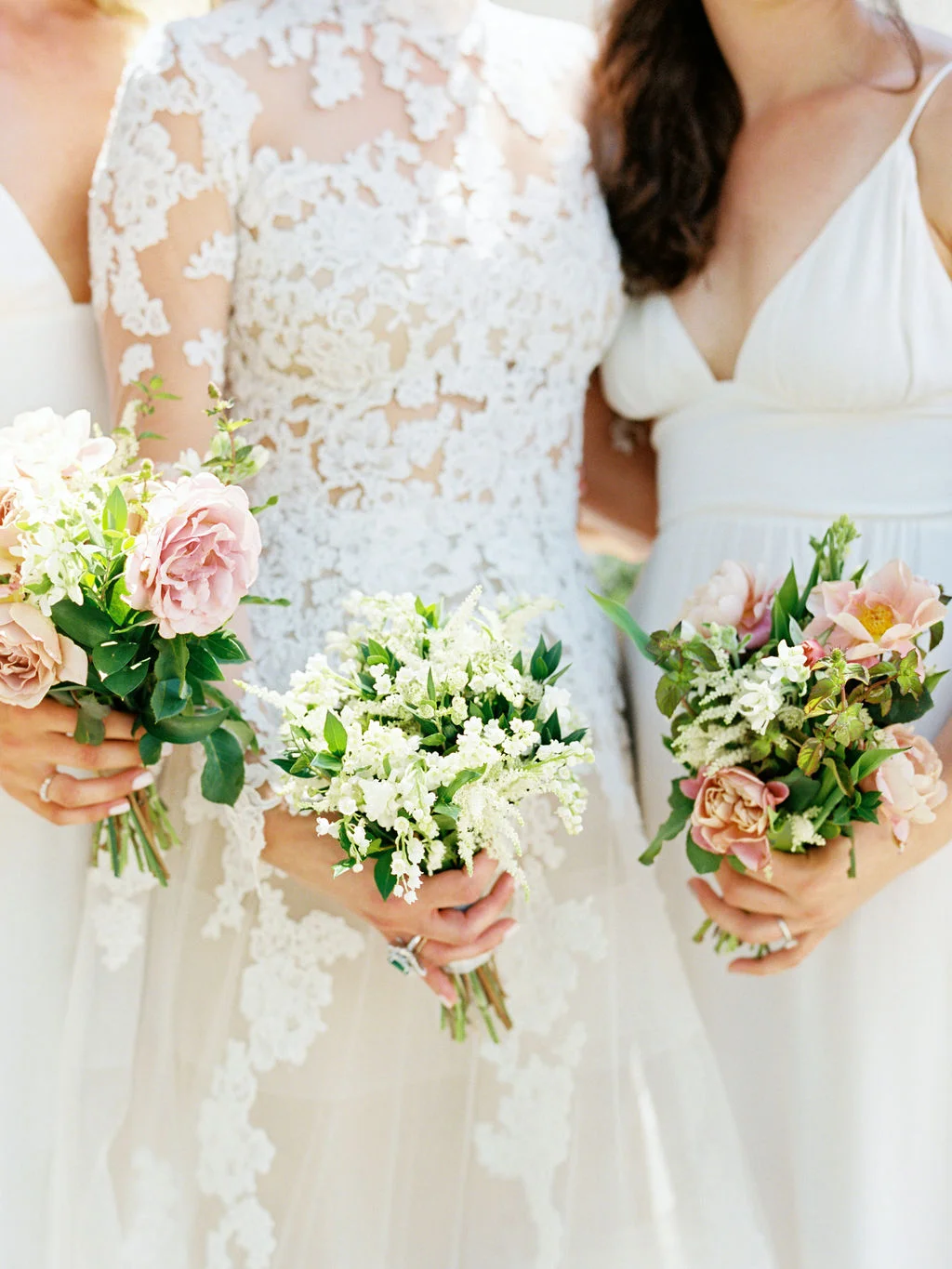 Bridesmaids in white with petite bouquets | Ojai Valley Inn | Compass Floral | Wedding Florist in San Diego and Southern California | Ryan Ray Photography