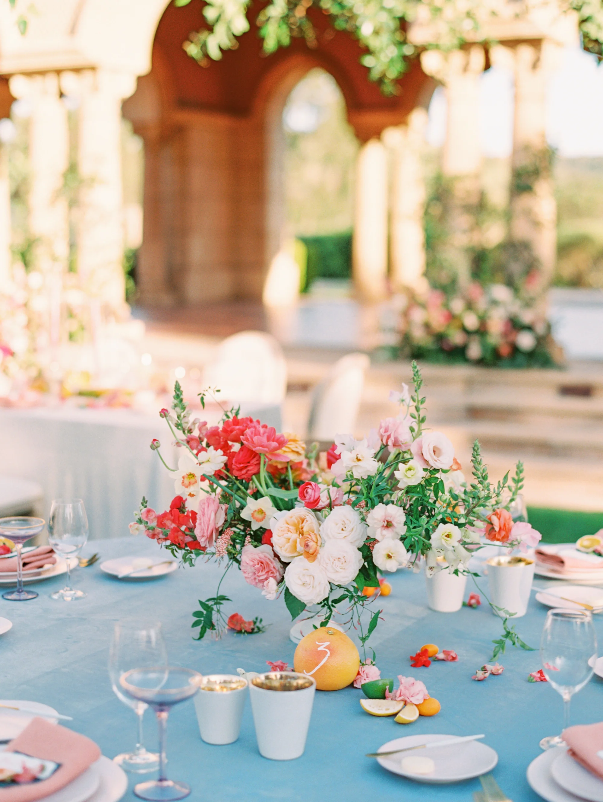 Bright and colorful wedding reception | Fairmont Grand Del Mar | Compass Floral | Wedding Florist in San Diego and Southern California | Tenth and Grace Photography