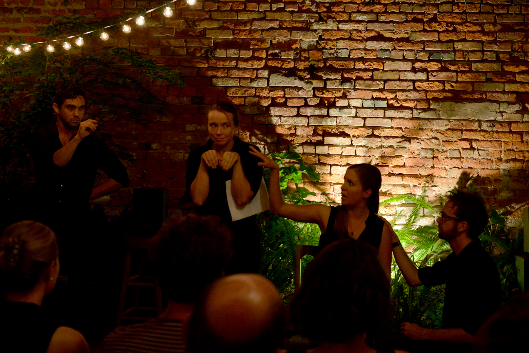 Todd D'Amour, Shannon Flaherty, Leslie Boles, and Ian Hoch perform a scene from Numb, which will premiere in November 2014.