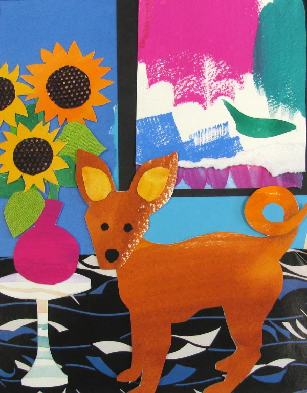Dog with Sunflowers, collage