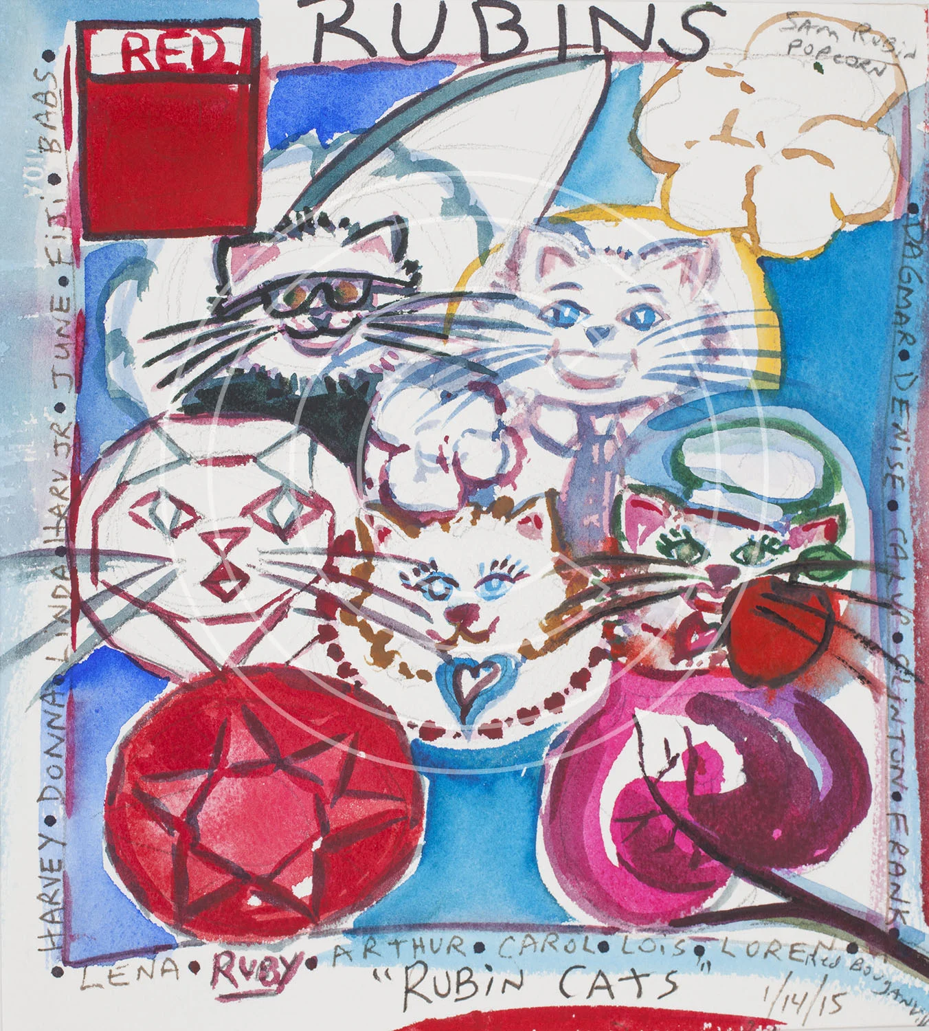 The Rubin Cats, watercolor
