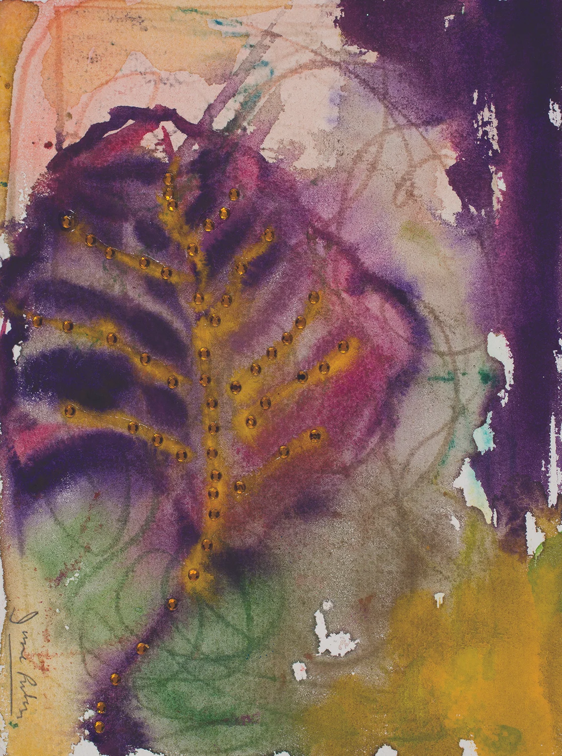 Diamonds in the Veins Leaf, watercolor & gems