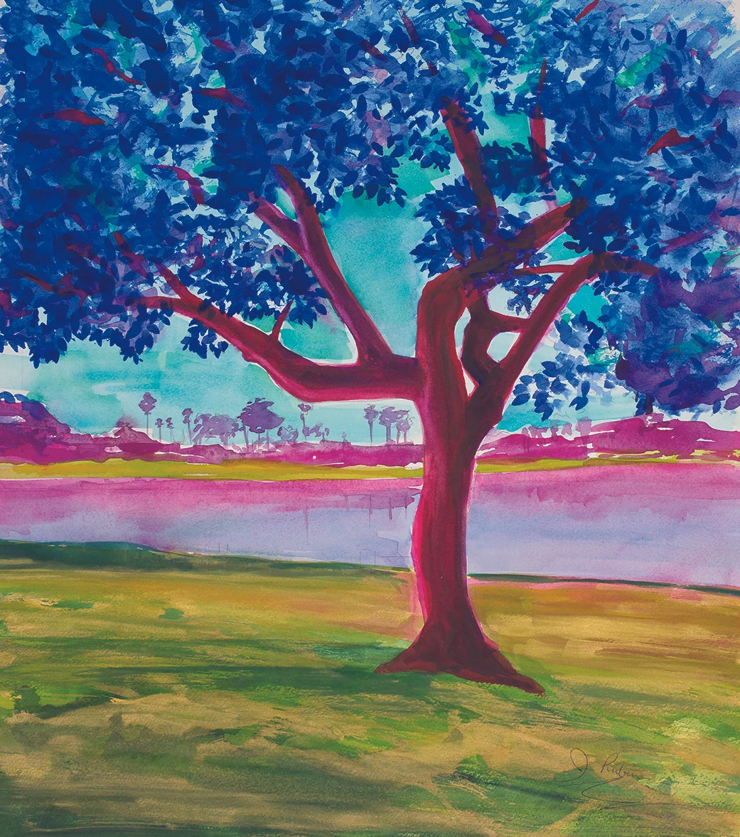 Blue Bay Tree II, Watercolor and ink