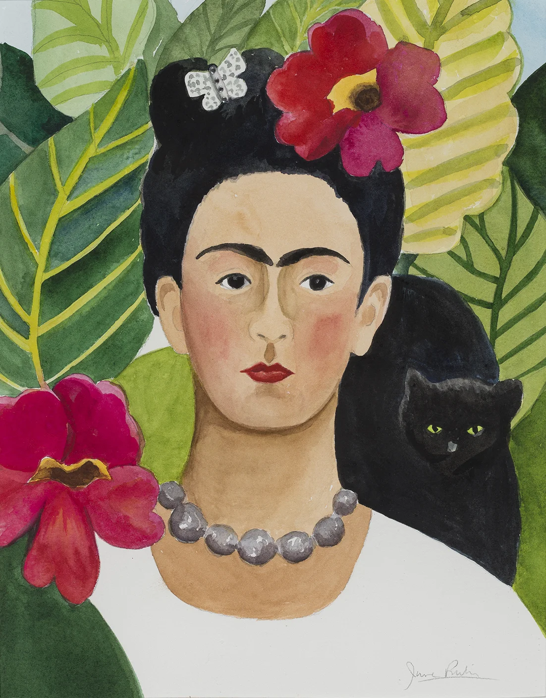 Frida with Cat, acrylic