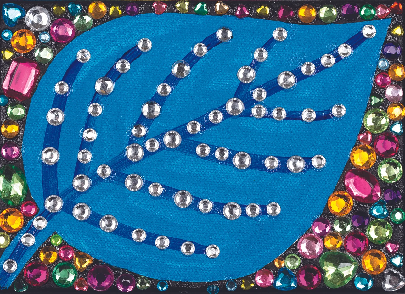 Diamond Leaf 3, Acrylic and colored gems