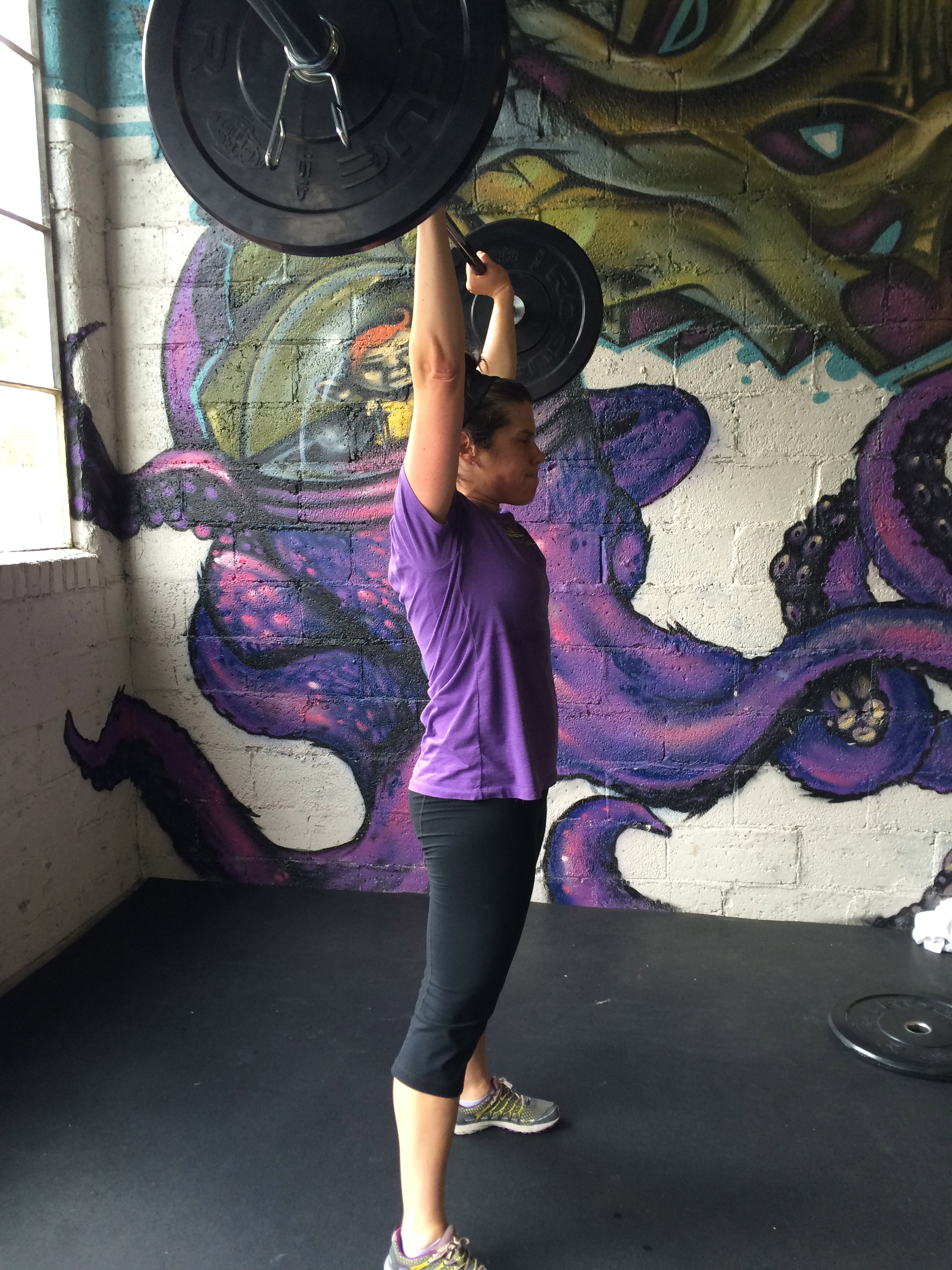 Suzanne demonstrating some solid technique on push jerks last week.