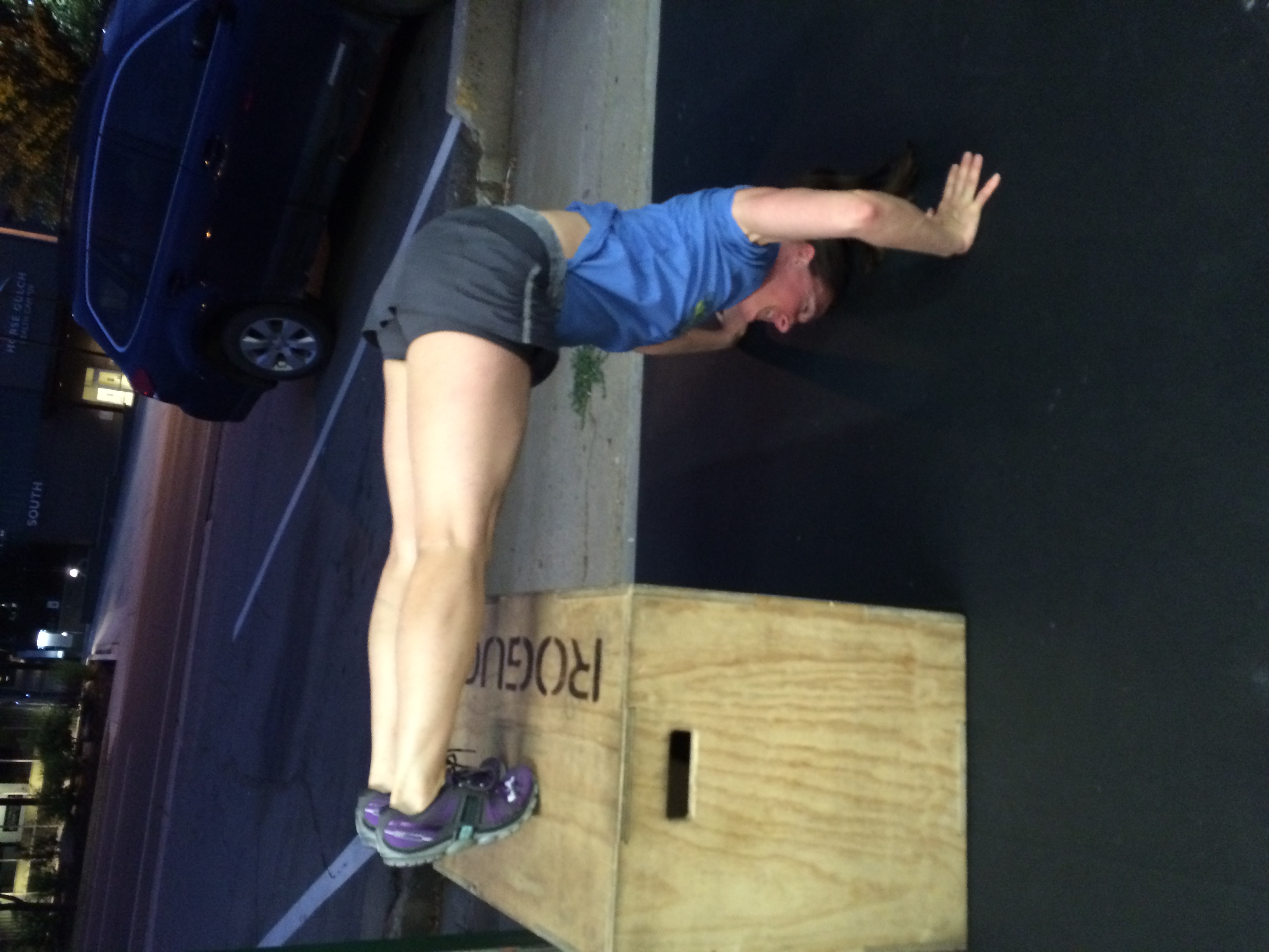 Handstand push ups scaled to a box only mimic the wall if you can keep your torso vertical. i think kristie has that pretty dialed.