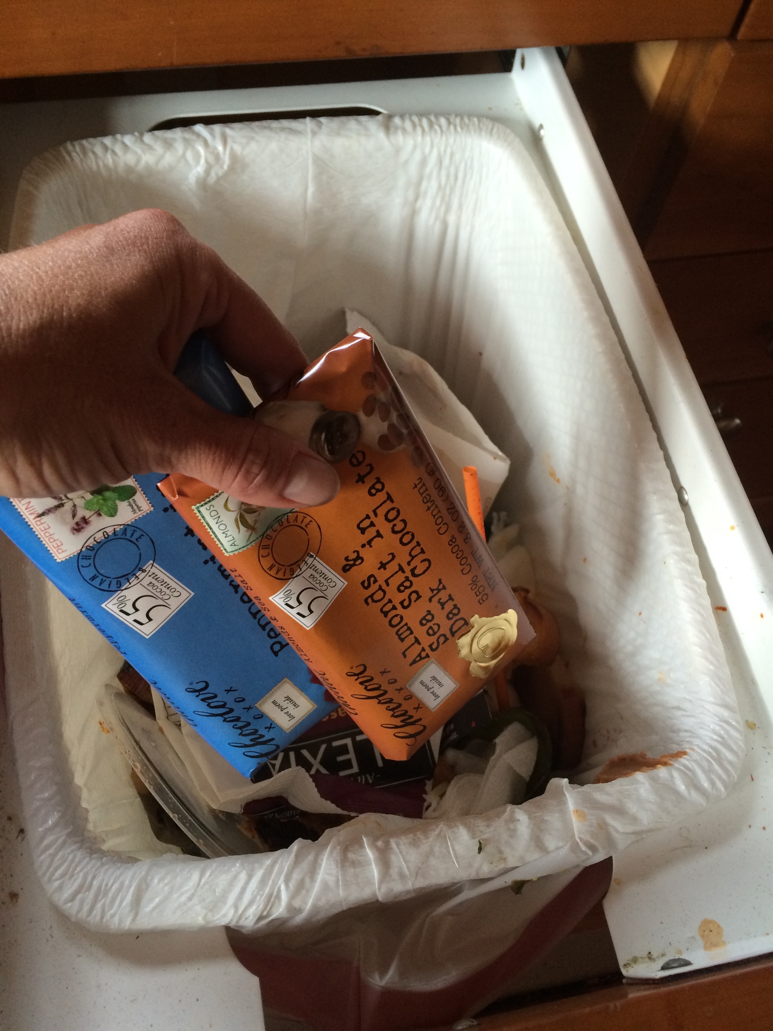 Chocolate bars go in the trash for October. Okay, maybe not the trash, but at least out of sighT, out of mind.
