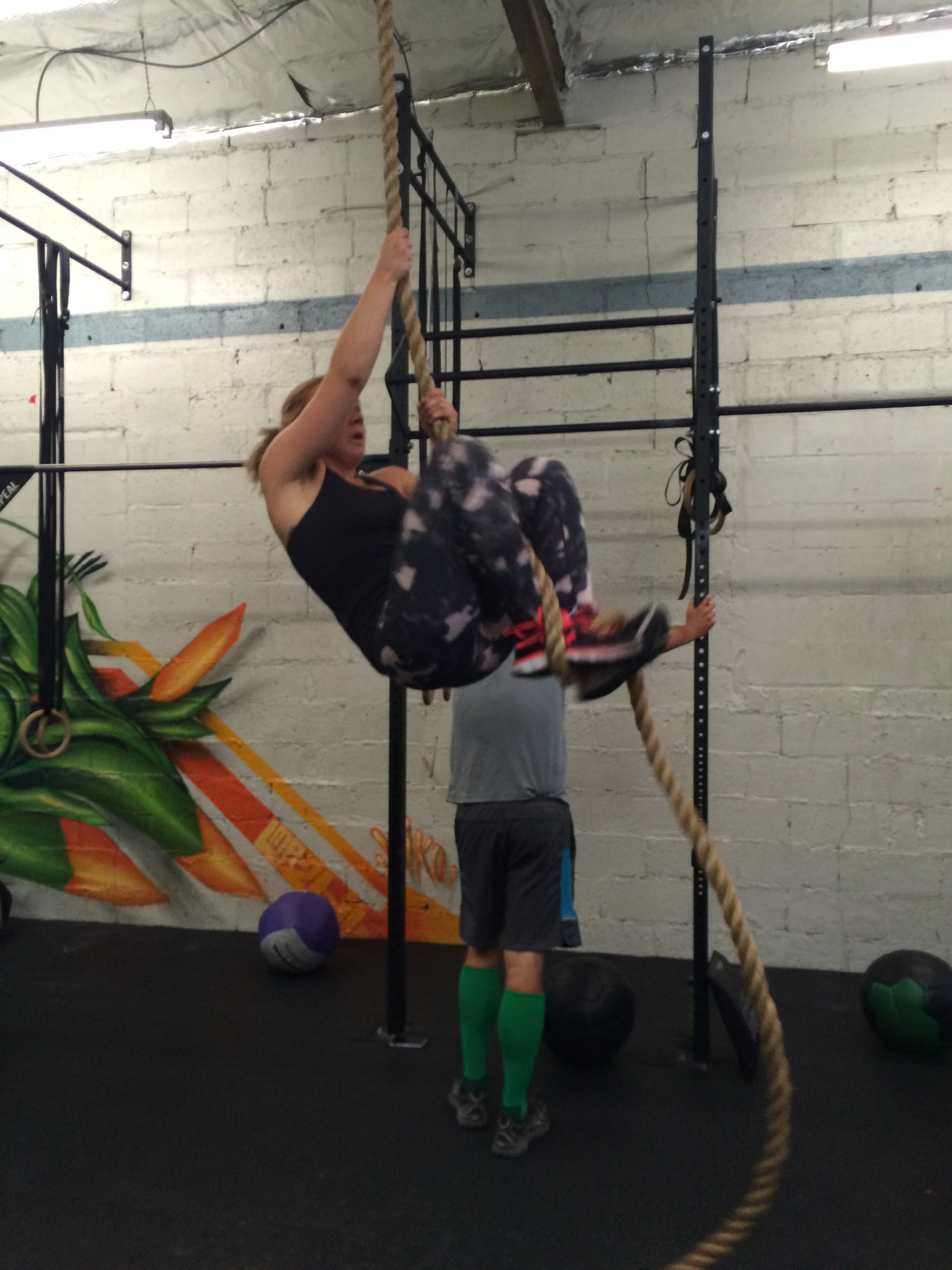 Pretty sweet rope-climbing technique, Lisa. And nice socks in the background.