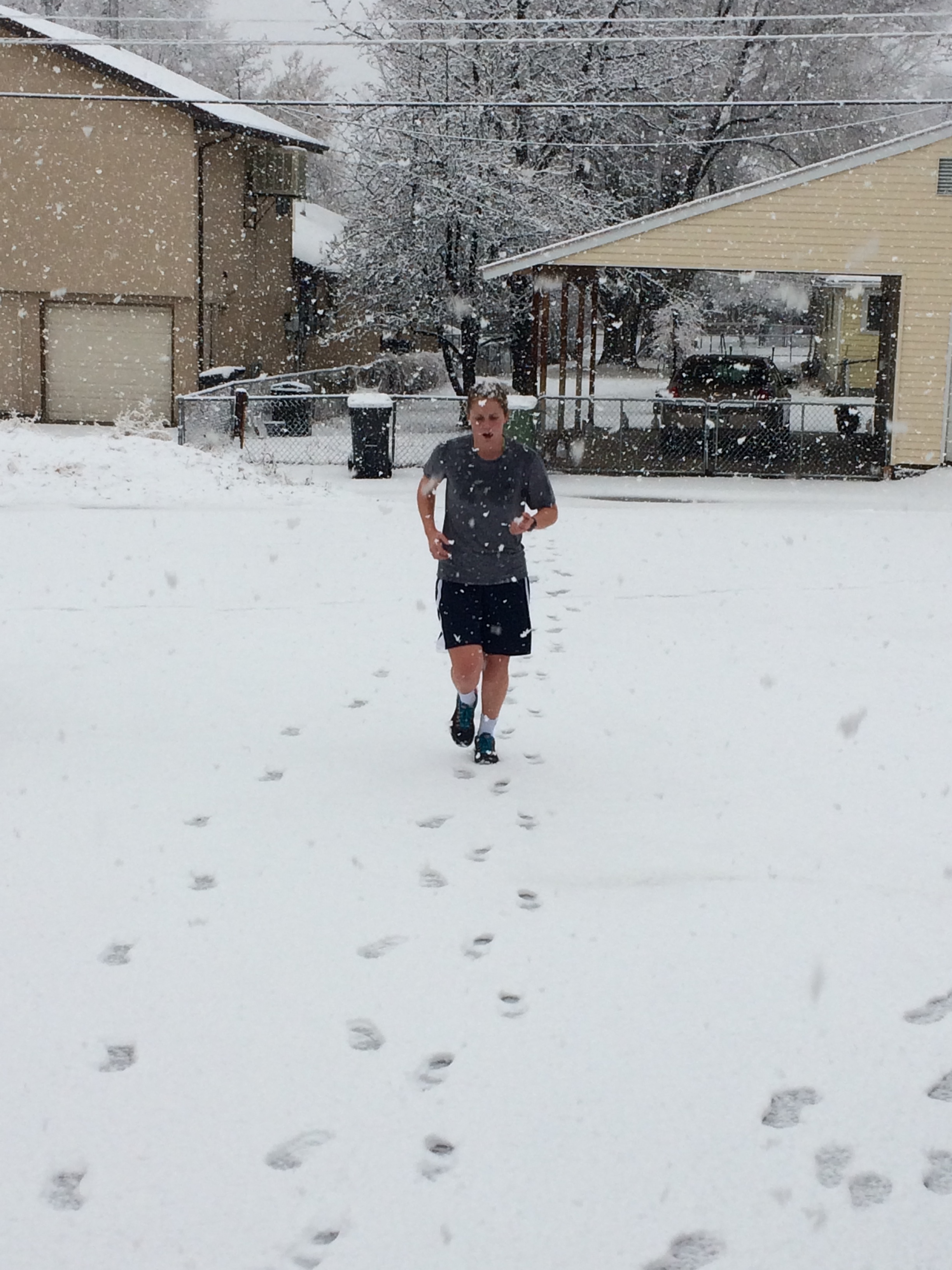 May enjoying a little winter weather during Friday's workout. No, we don't change the workout when it snows :)