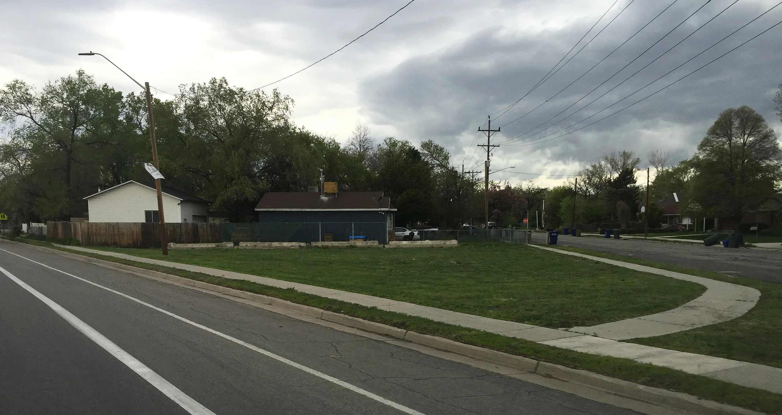 The proposed open space site for the temporary wayfinding sculpture installation. This property is location at the divergence of California Avenue and 1300 South.