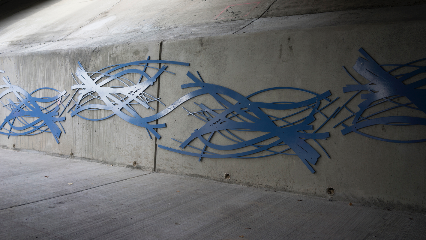 A placemaking sculpture to activate neglected space under the 1300 South underpass.