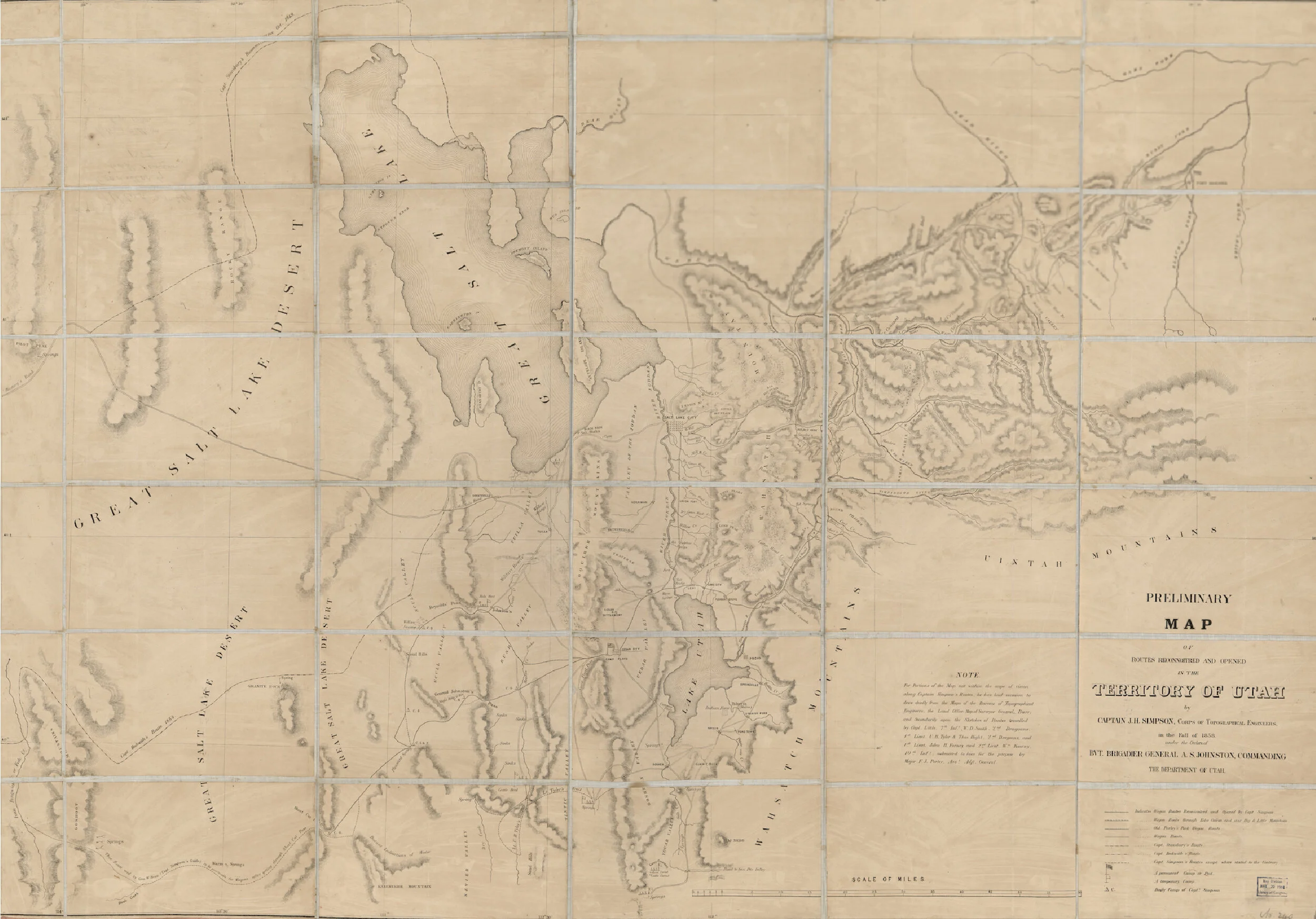 1858 Preliminary Map of Routes Reconnoitered &amp; Opened in the Territory of Utah