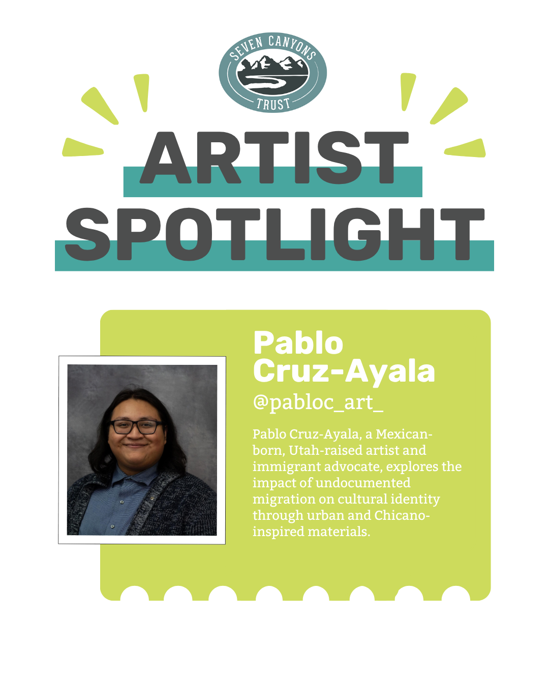  Pablo is a Mexican-born, Utah-raised artist and immigrant advocate whose work explores cultural identity, migration, and the power of collective activism through art. With deep respect for both Utah and Mexican ancestral heritage, Pablo tells storie