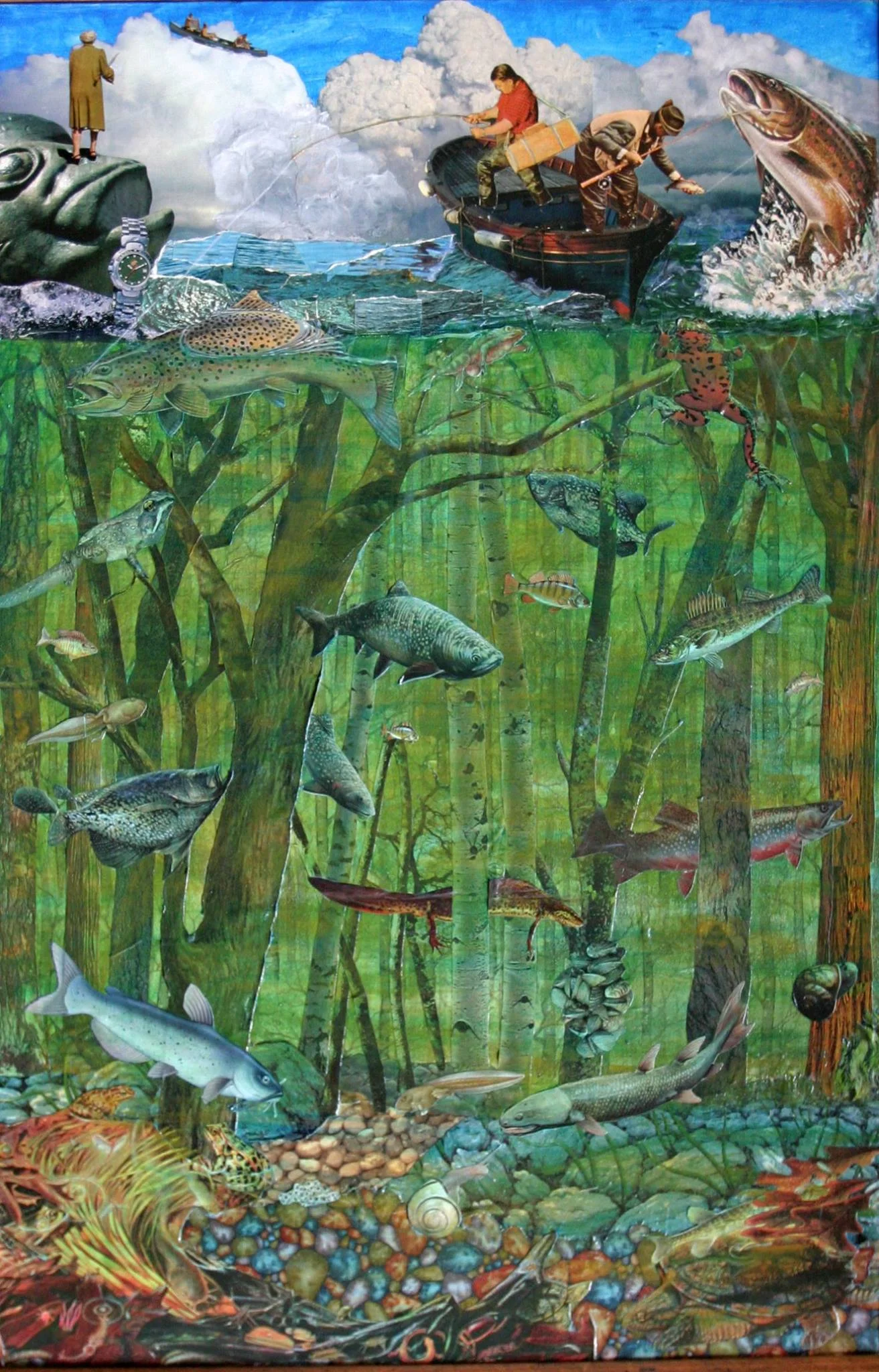 "Sub-conscious" {Mixed media collage: paper, acrylic, fabric) 