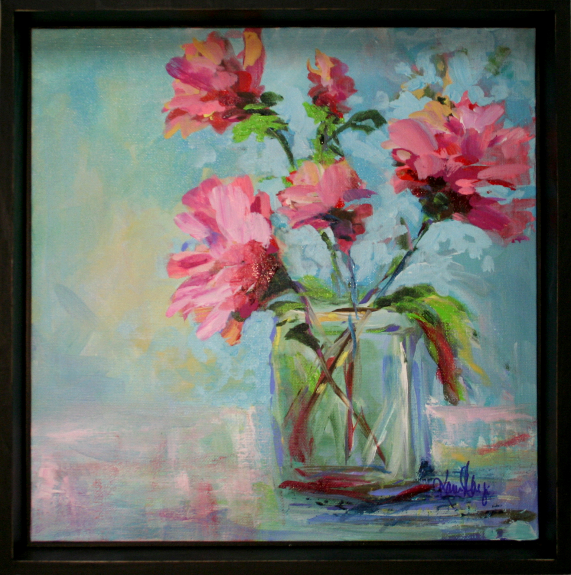 Karen Ahuja Powder Blue Roses Oil on Canvas